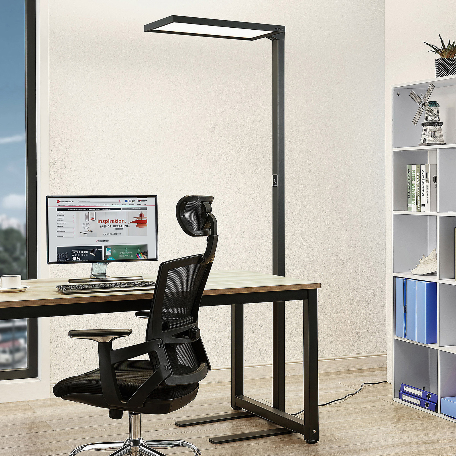 Arcchio Nelus LED office floor lamp, sensor, black