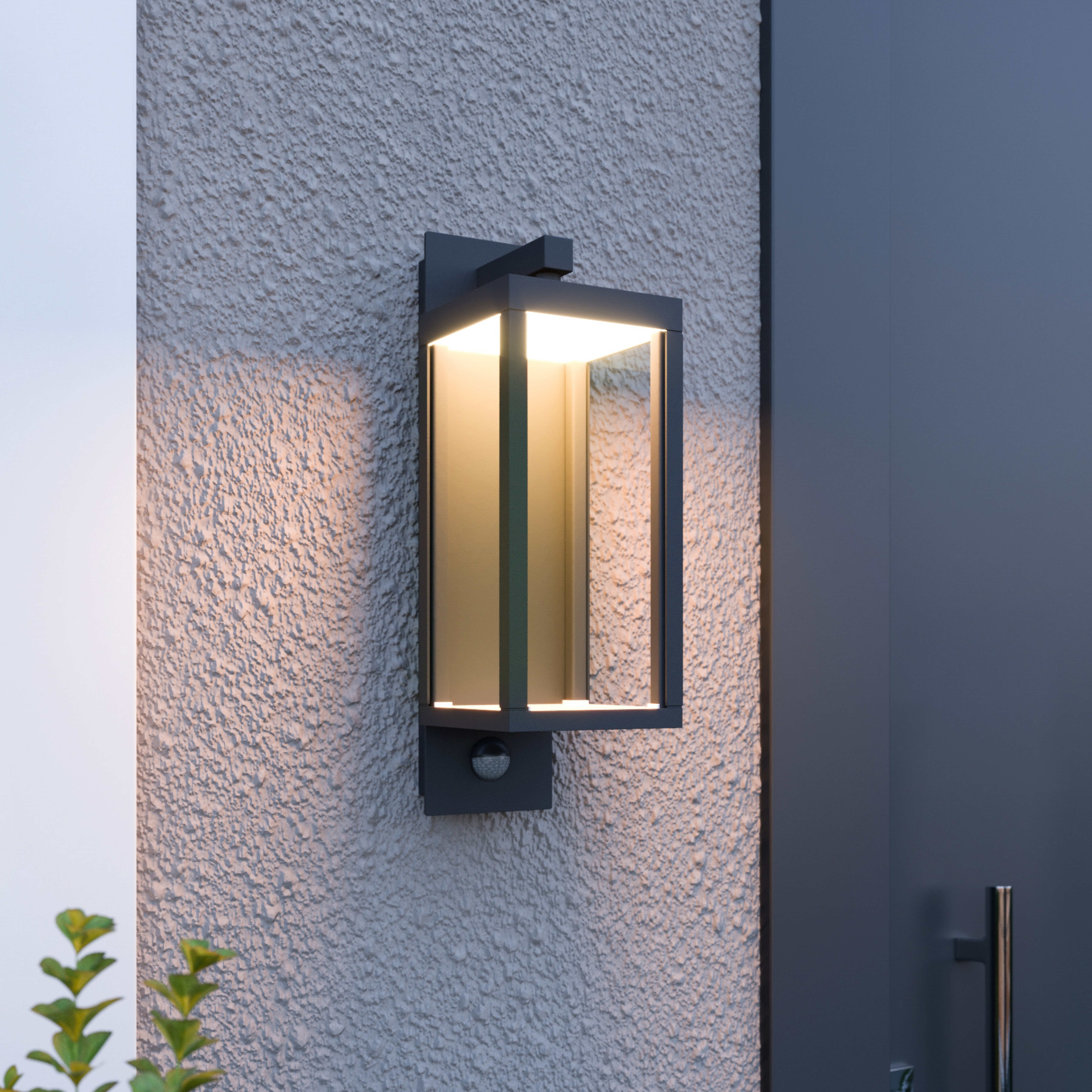 Lucande LED-Außenwandleuchte Ferdinand, Sensor, grau, 38 cm