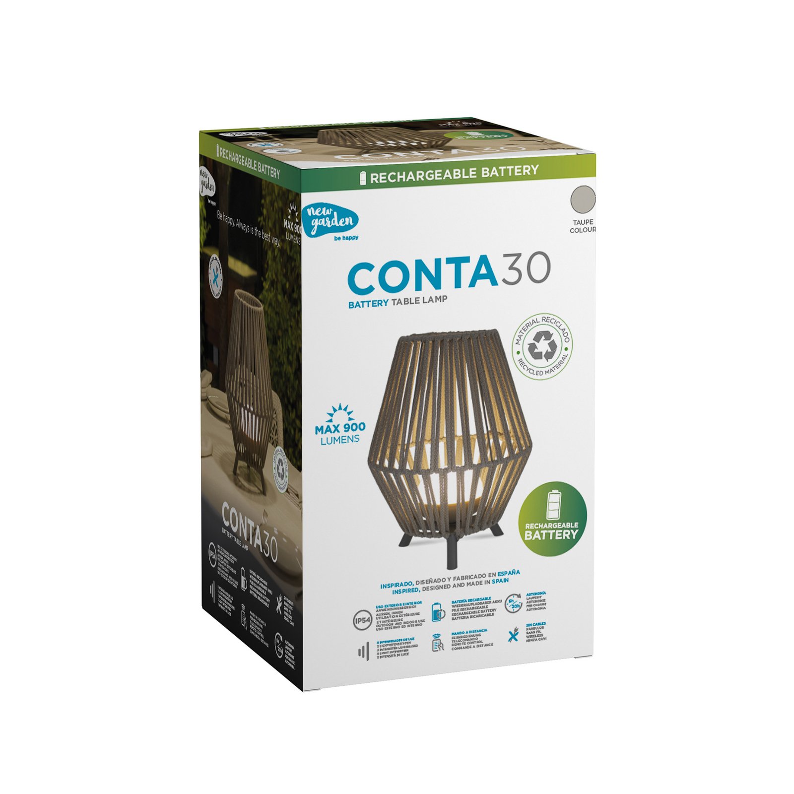 Newgarden Conta LED rechargeable table lamp taupe 32cm