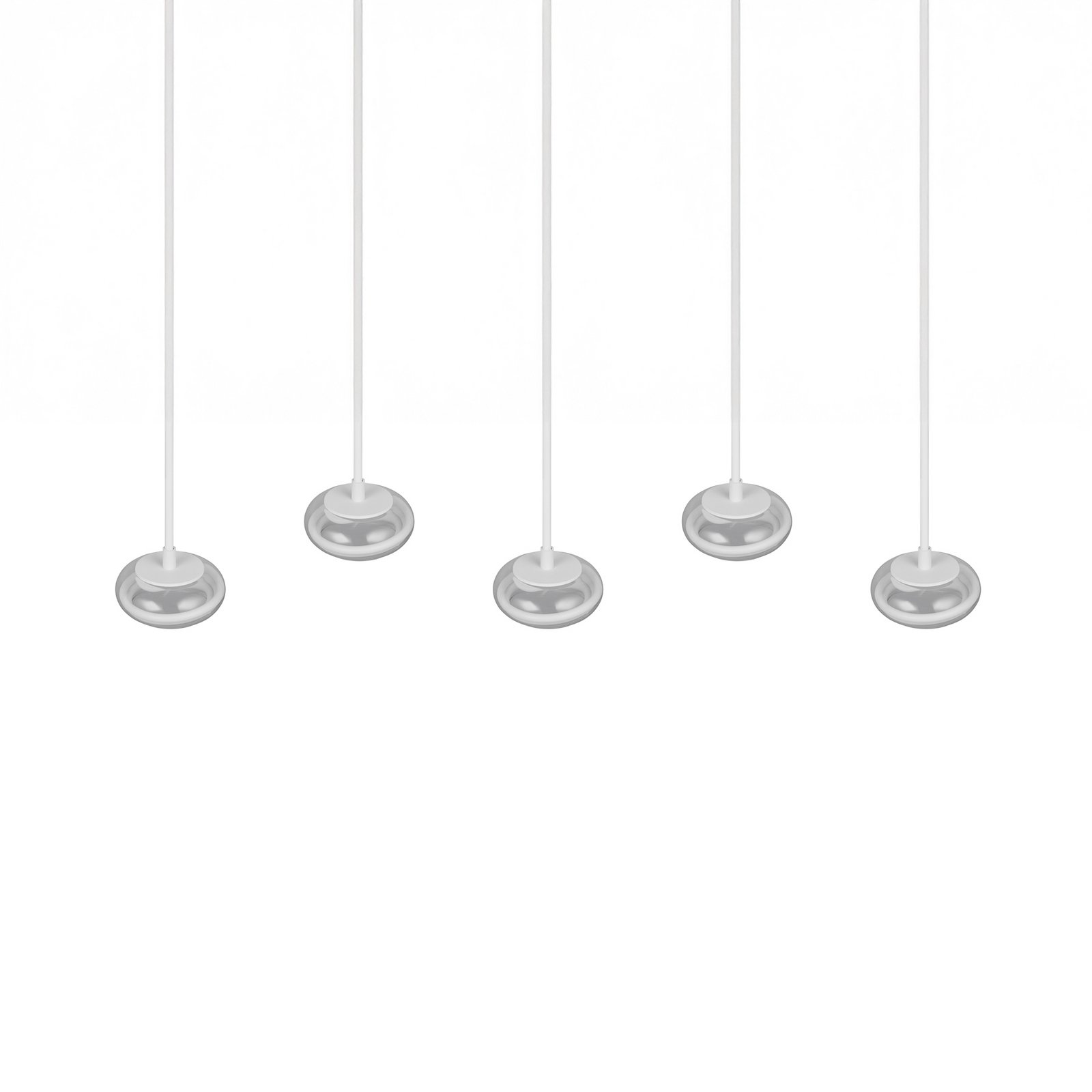 Lampada LED a sospensione Tarsia, bianco opaco, lunghezza 161 cm, vetro, a 5