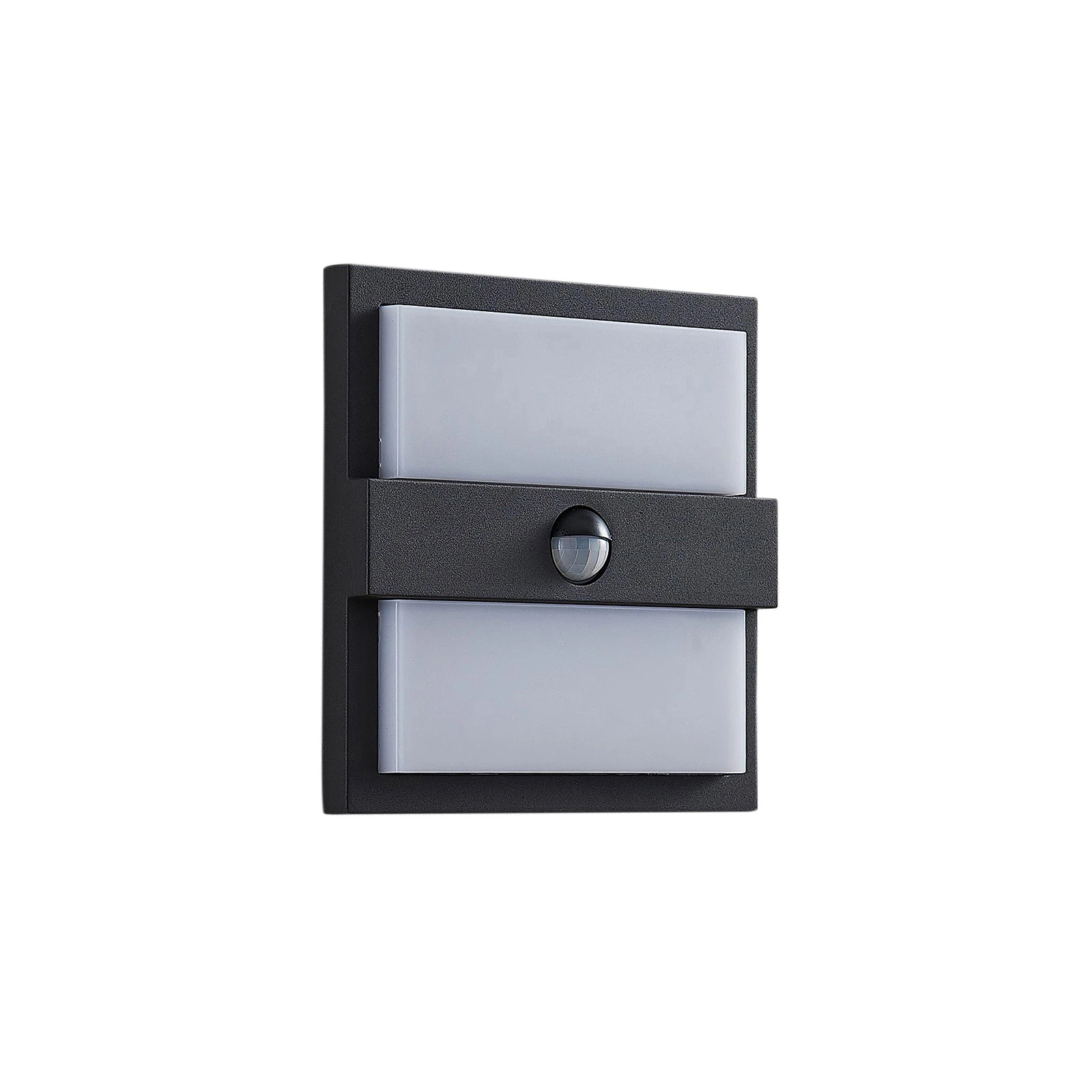Lucande LED φωτιστικό τοίχου εξωτερικού χώρου Gylfi, 20 cm, μαύρο, αισθητήρας