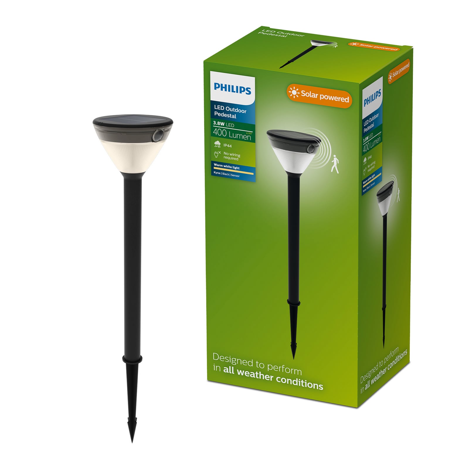 „Philips“ LED saulės energija maitinamas kelio šviestuvas „Kyna“, juodos „Philips“ LED saulės energija maitinamas kelio šviestuvas „Kyna“, juodos