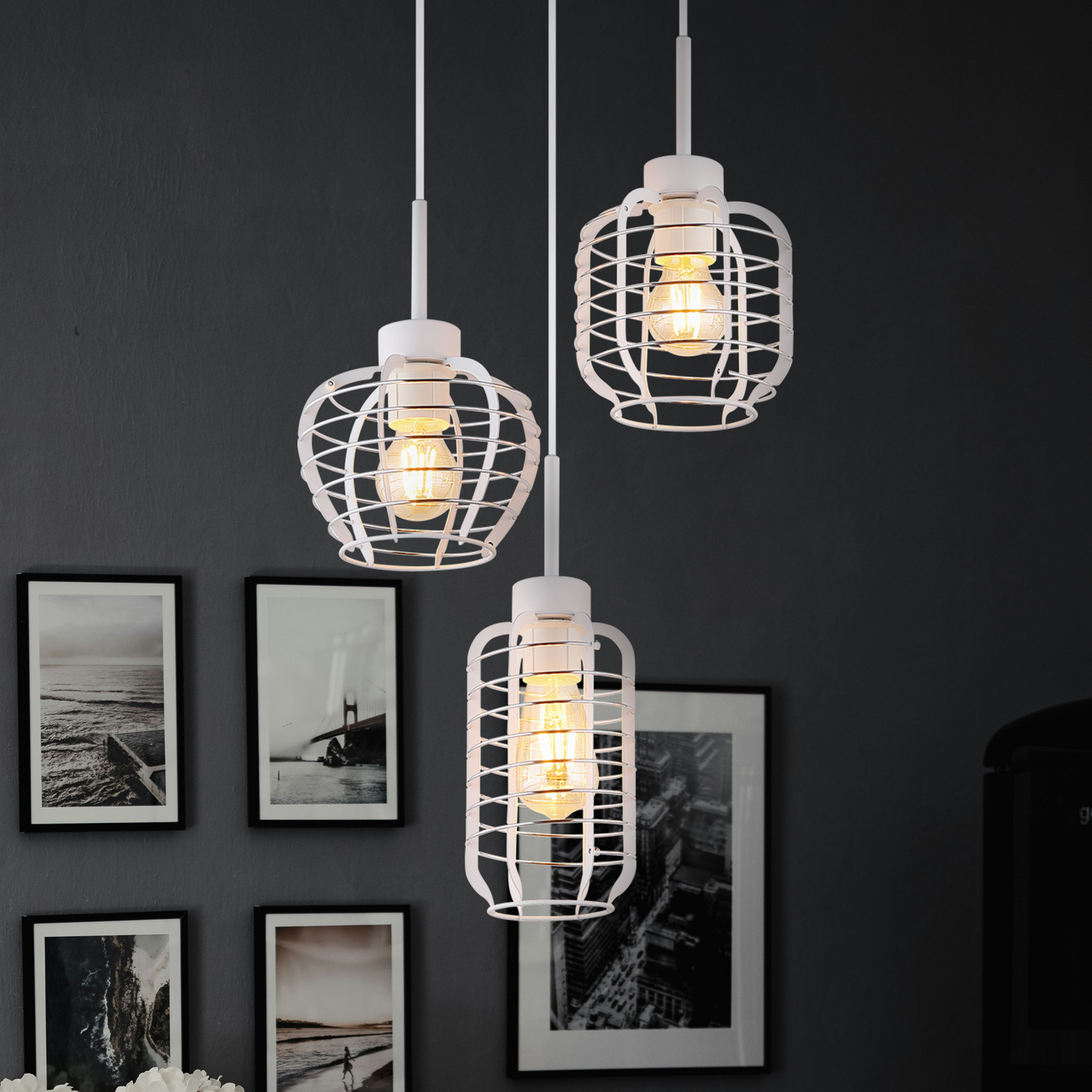 Lampă suspendată Nesa, Ø 37 cm, alb/crom, metal, cu 3 becuri