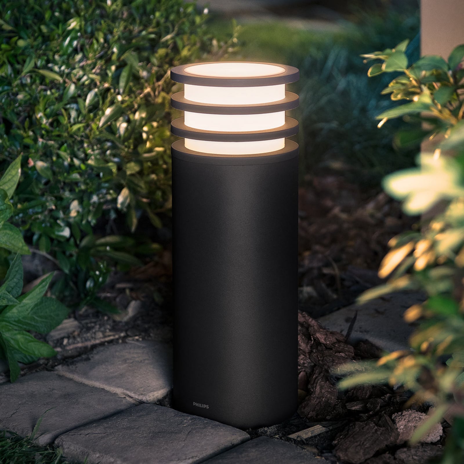 Candeeiro pilar LED Philips Hue Lucca, preto, RGBW inteligente, IP44