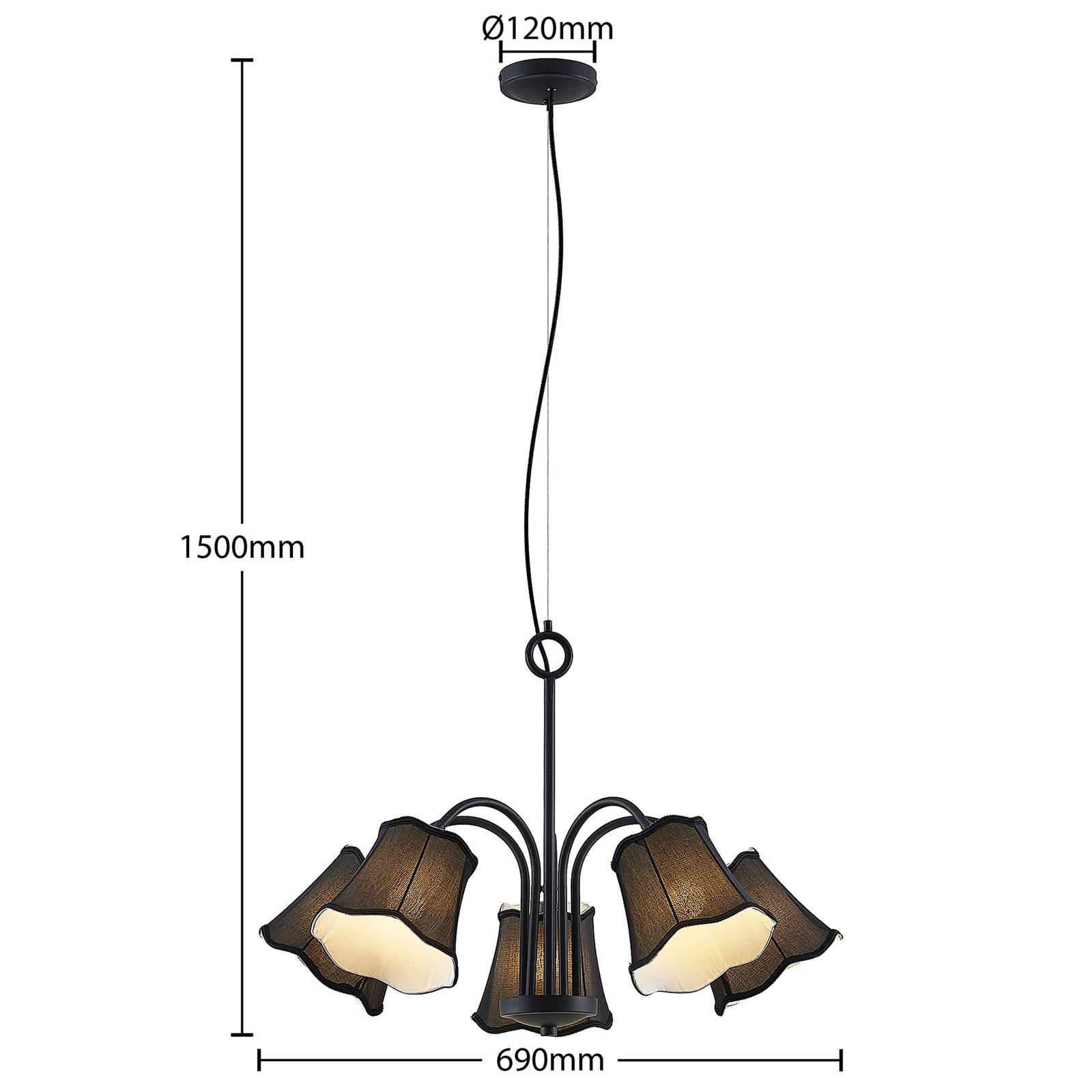 Lucande Binta lampa wisząca, 5-punktowa, czarna