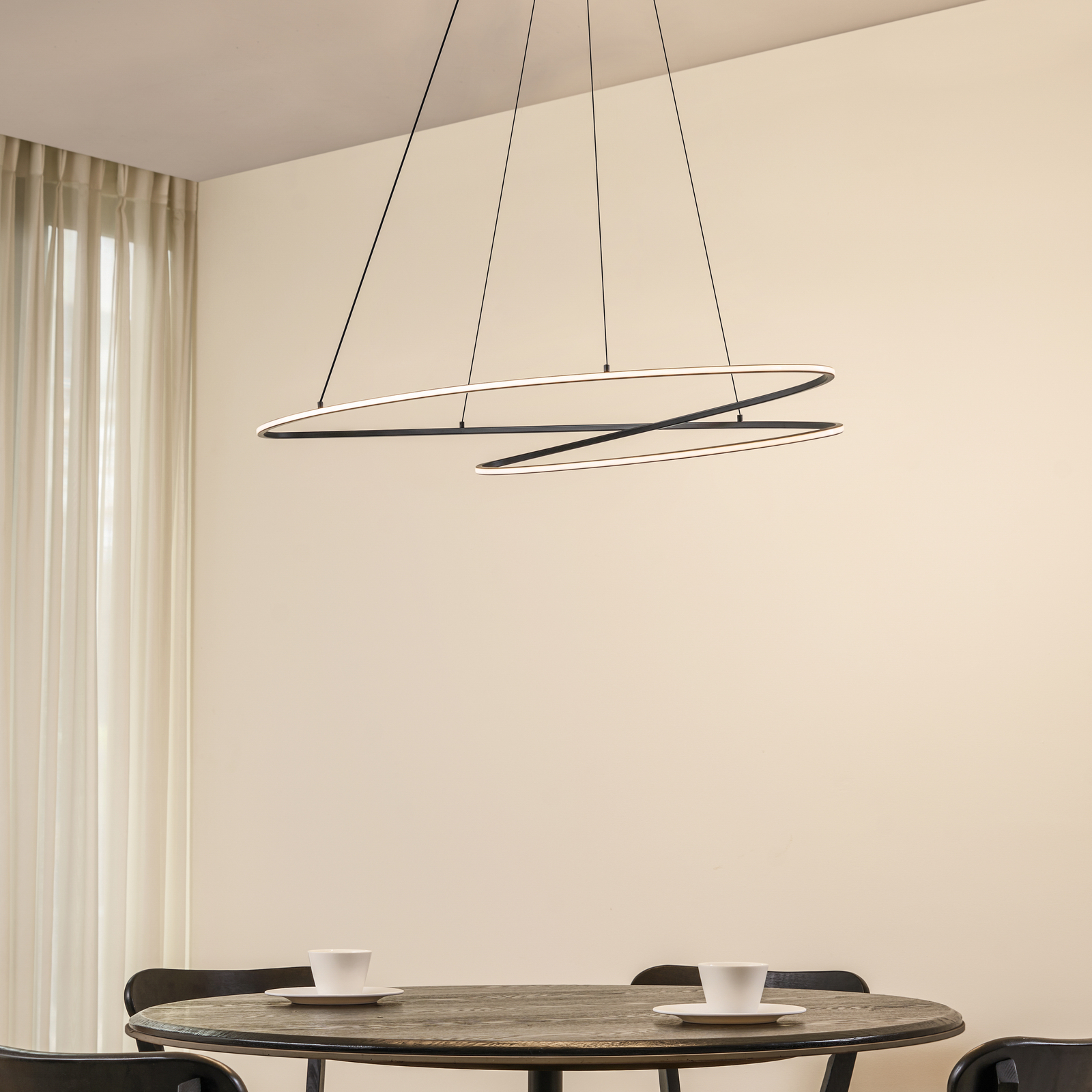 Lucande LED-hänglampa Gavril, 100 cm, svart, dimbar