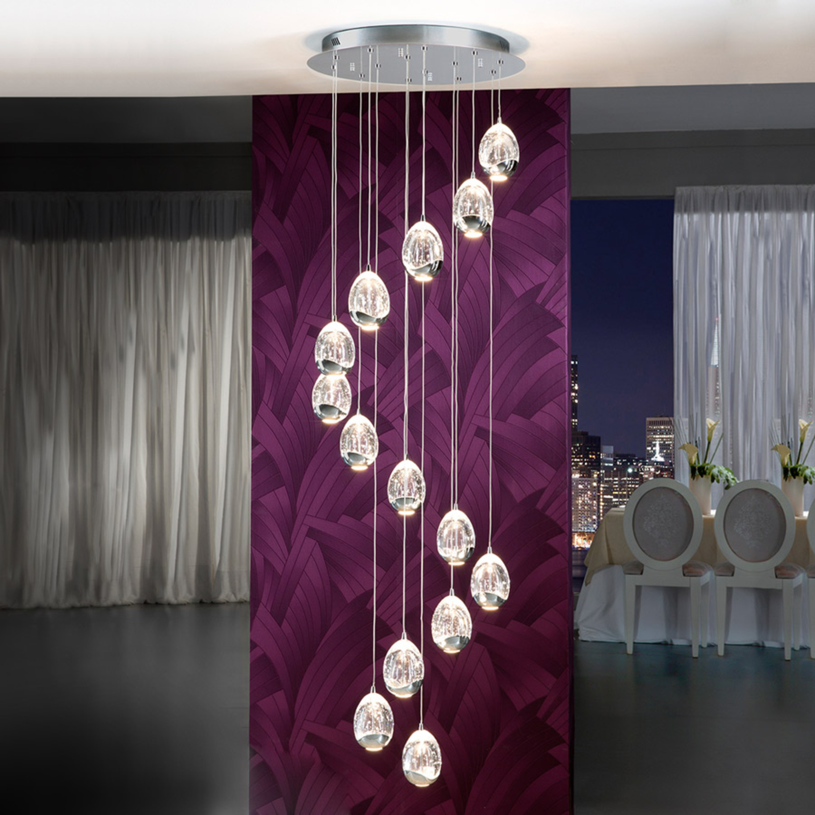 Schuller 14-light LED hanging light Rocio in chrome finish, for Living / Dining Room, metal, glass, 5 W, energy efficiency: A+