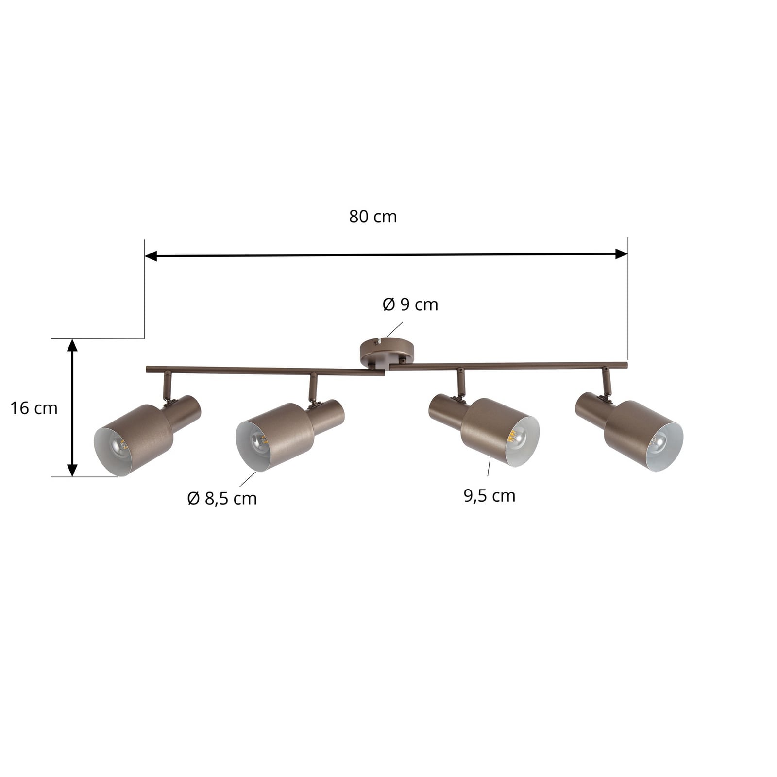 Reflektor sufitowy Ovelia, 4-punktowy, brązowy, 82 cm, metal, E27 – Lindby
