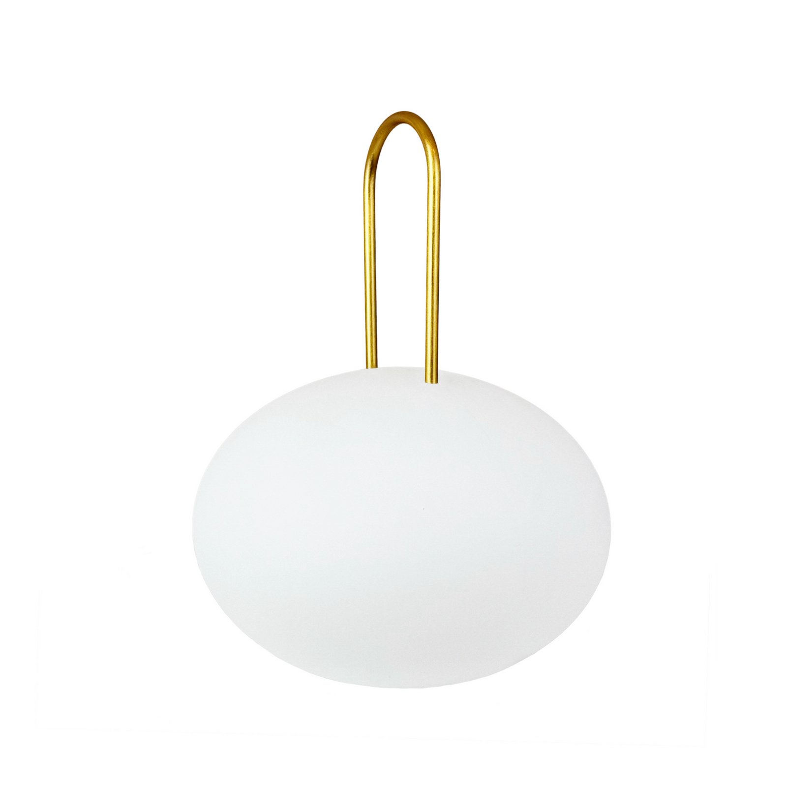 Dyberg Larsen Latarnia LED na akumulator Ellipse, biała/mosiężna, IP44