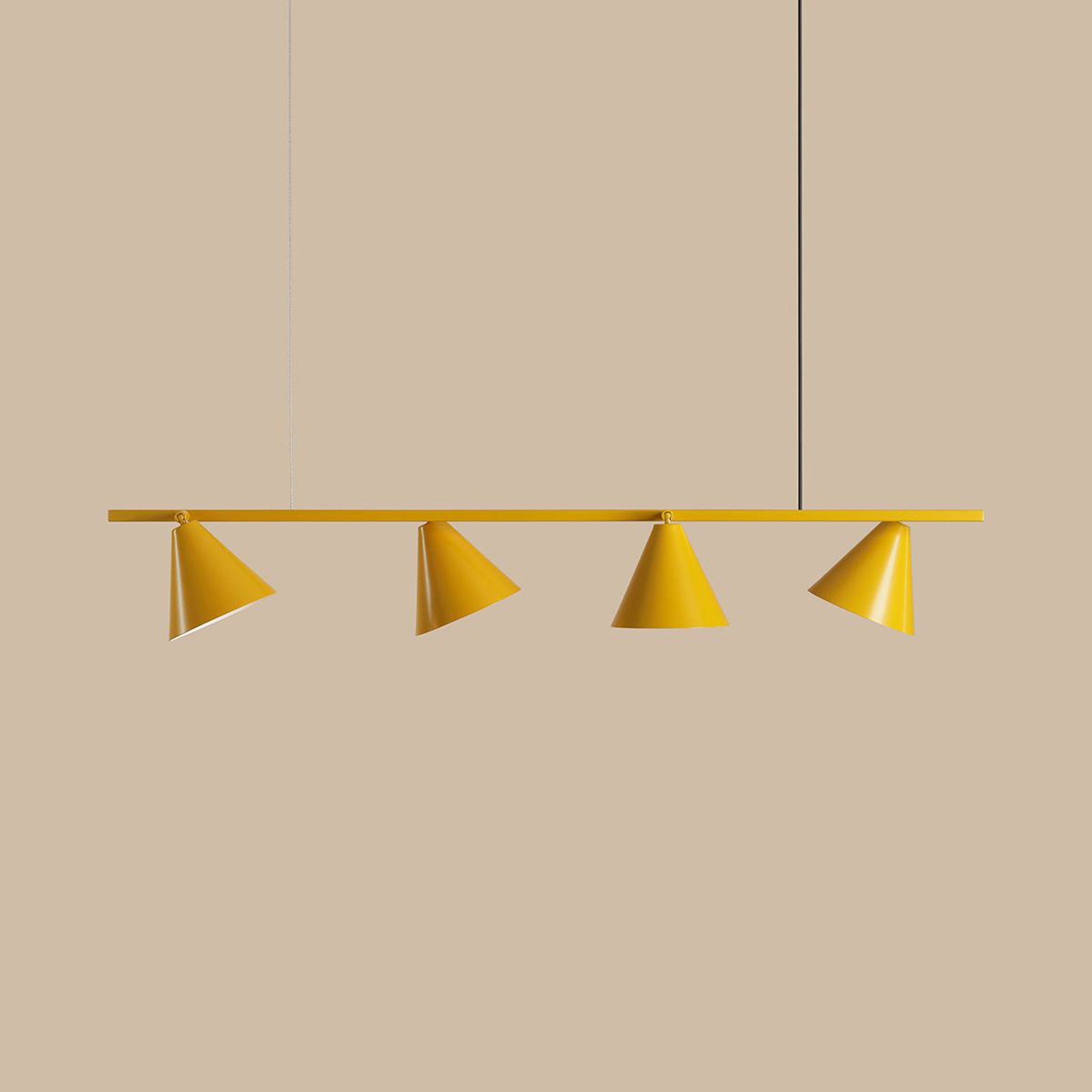 Suspension, forme 4, jaune, métal, à 4 lampes, cône, E27