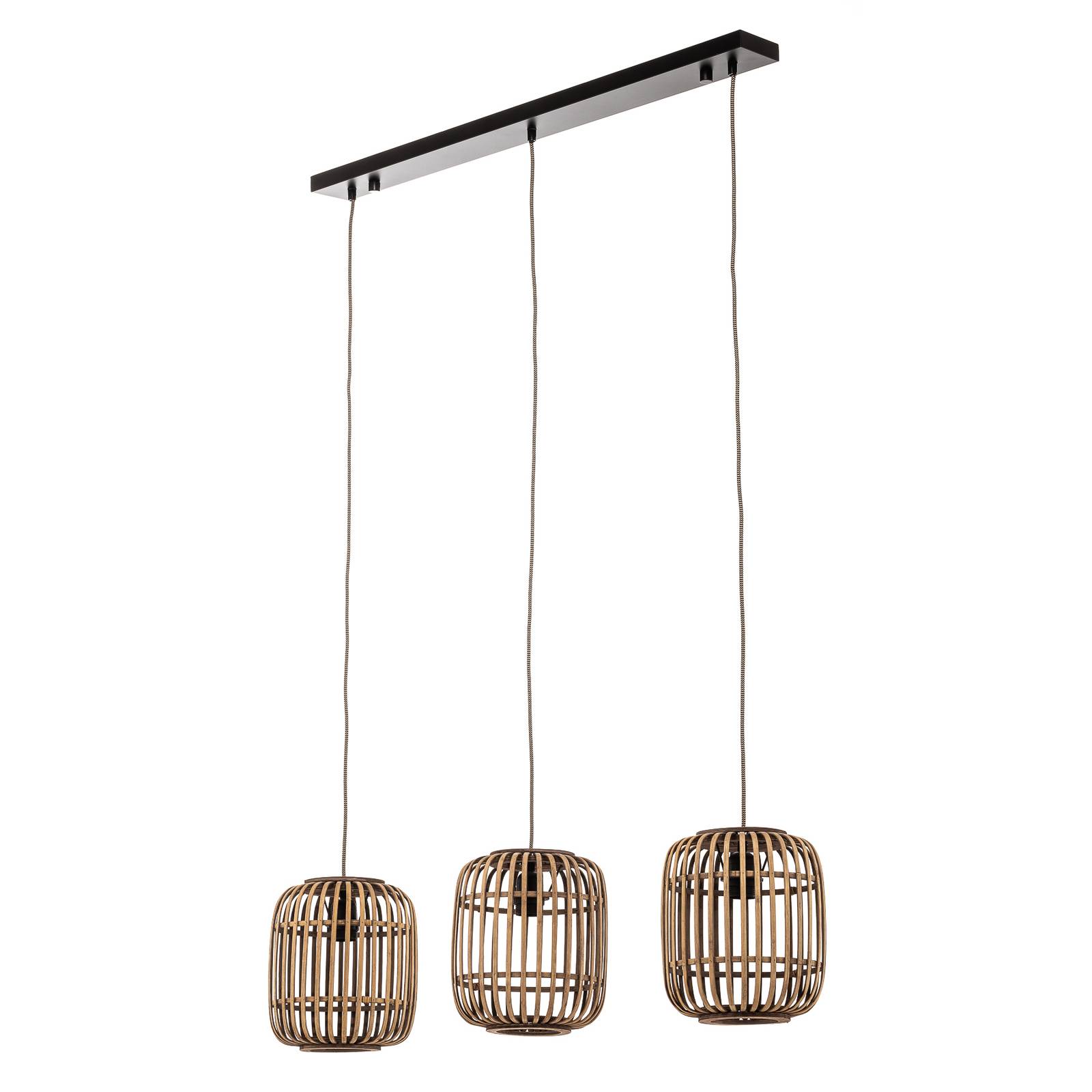 Suspension Malacca abat-jour en bois 3 lampes