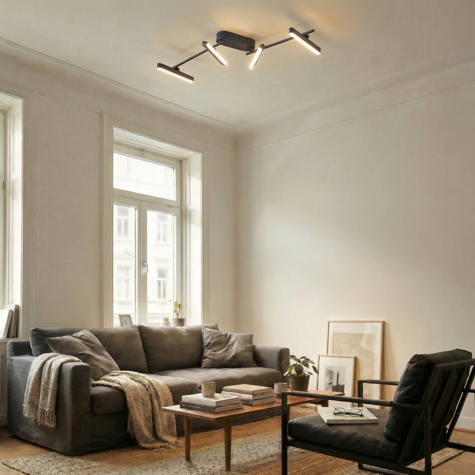 Lindby LED plafondlamp Eldrin, 4-lamps, zwart, lichtlijst