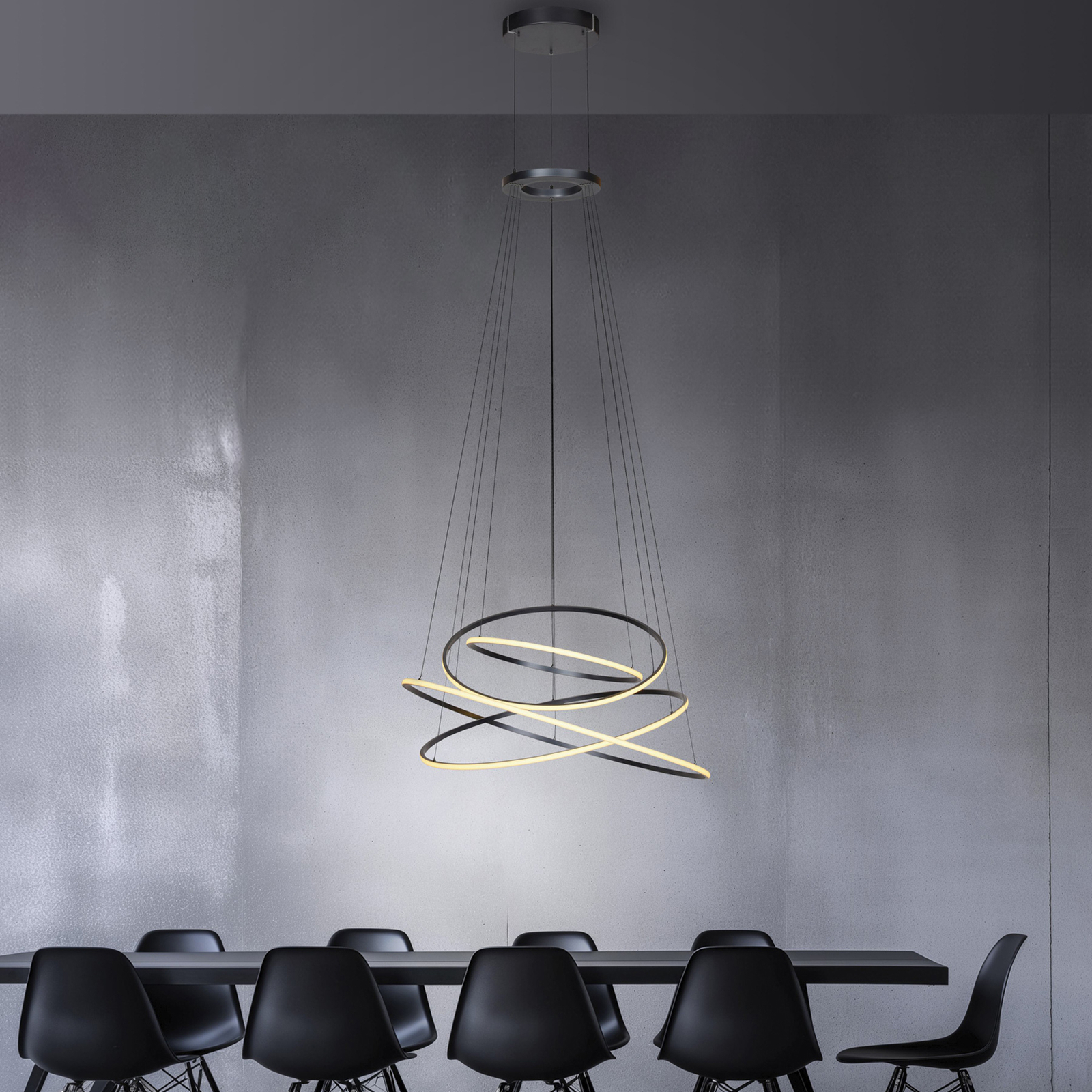 Závesné svetlo PURE LED E-Flying Rings, sivé, Ø 110 cm, CCT