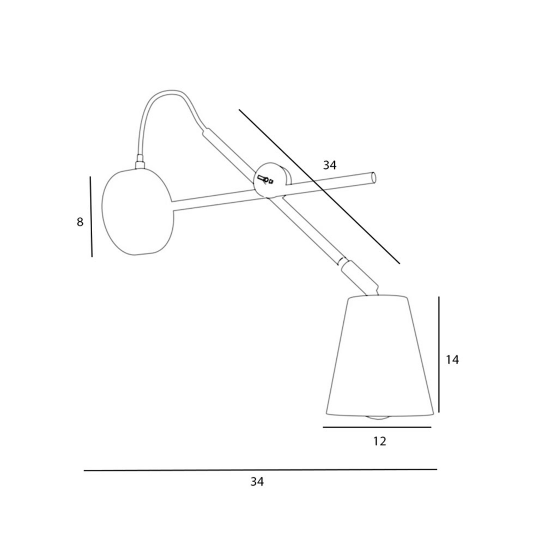 ALDEX 1008 wall light, one-bulb, black, for Living / Dining Room, metal, E27, 60 W, energy efficiency: A++, W: 12 cm, H: 54 cm