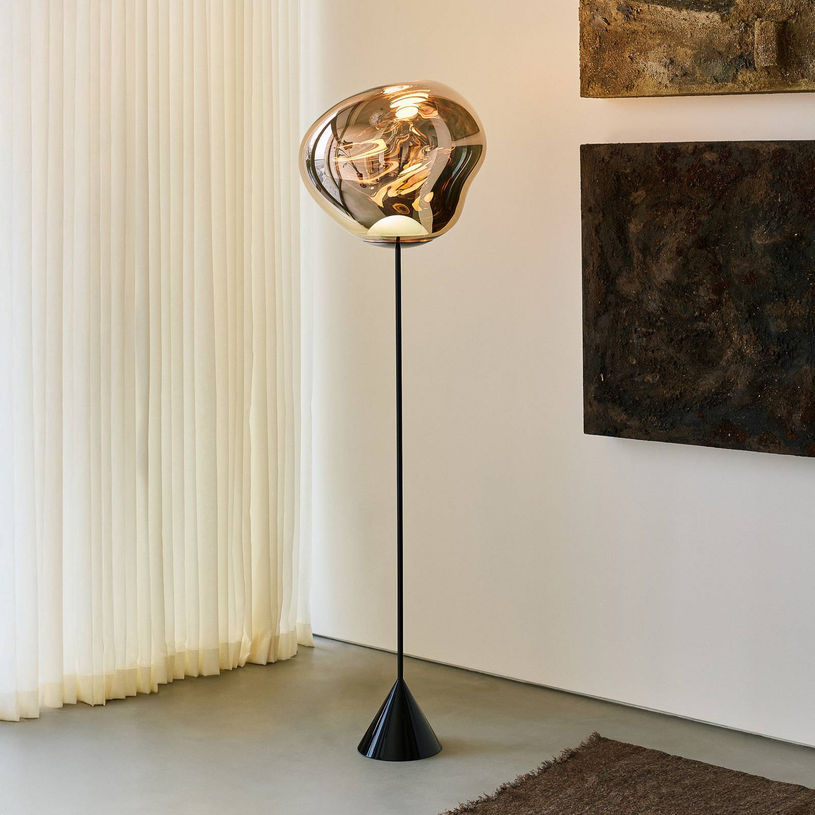 Levně Tom Dixon Tom Dixon LED stojací lampa Melt Cone Slim, měděná barva, Euro