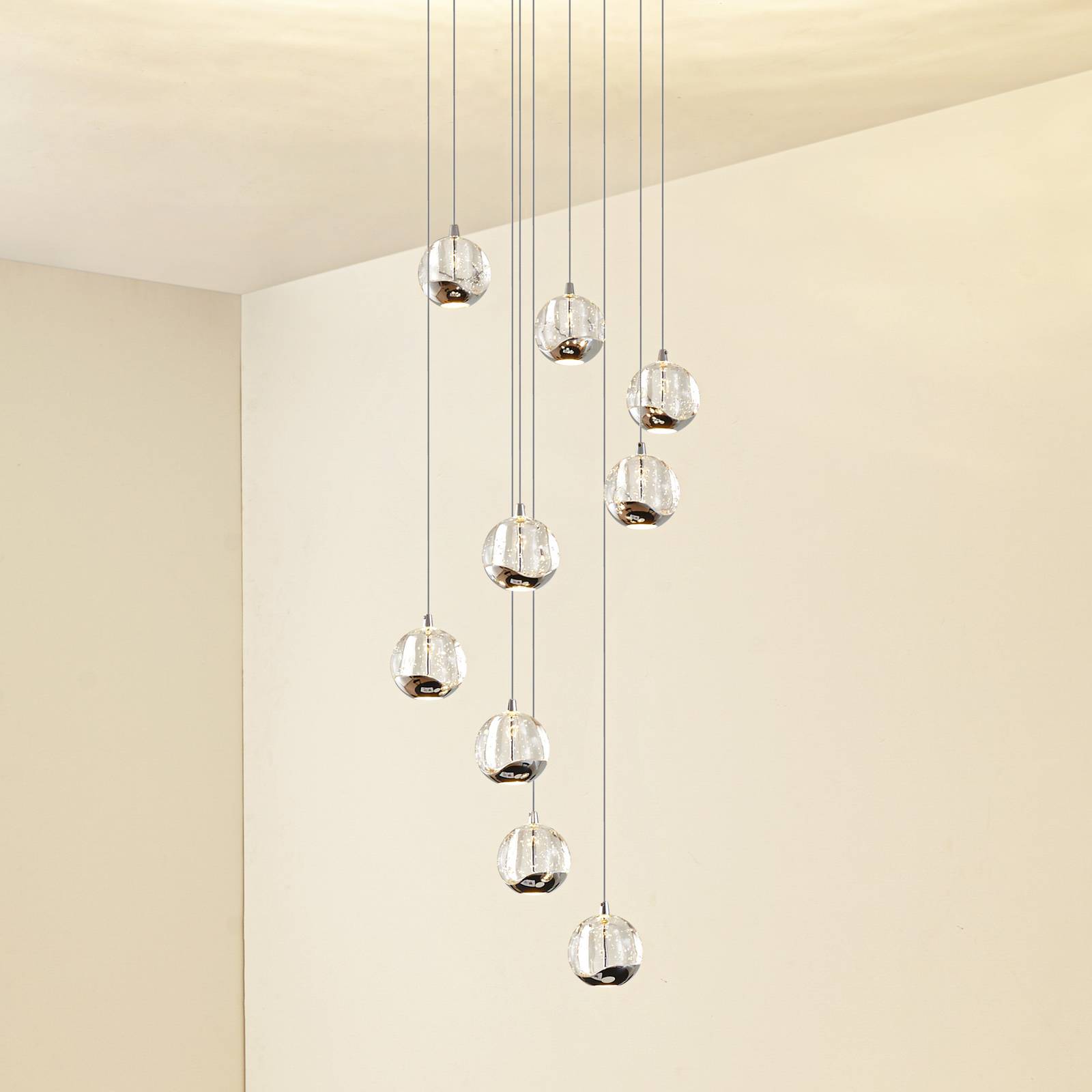 Lucande LED-Hängelampe Hayley, Ø 40 cm, 9-flg., chrom, Glas günstig online kaufen