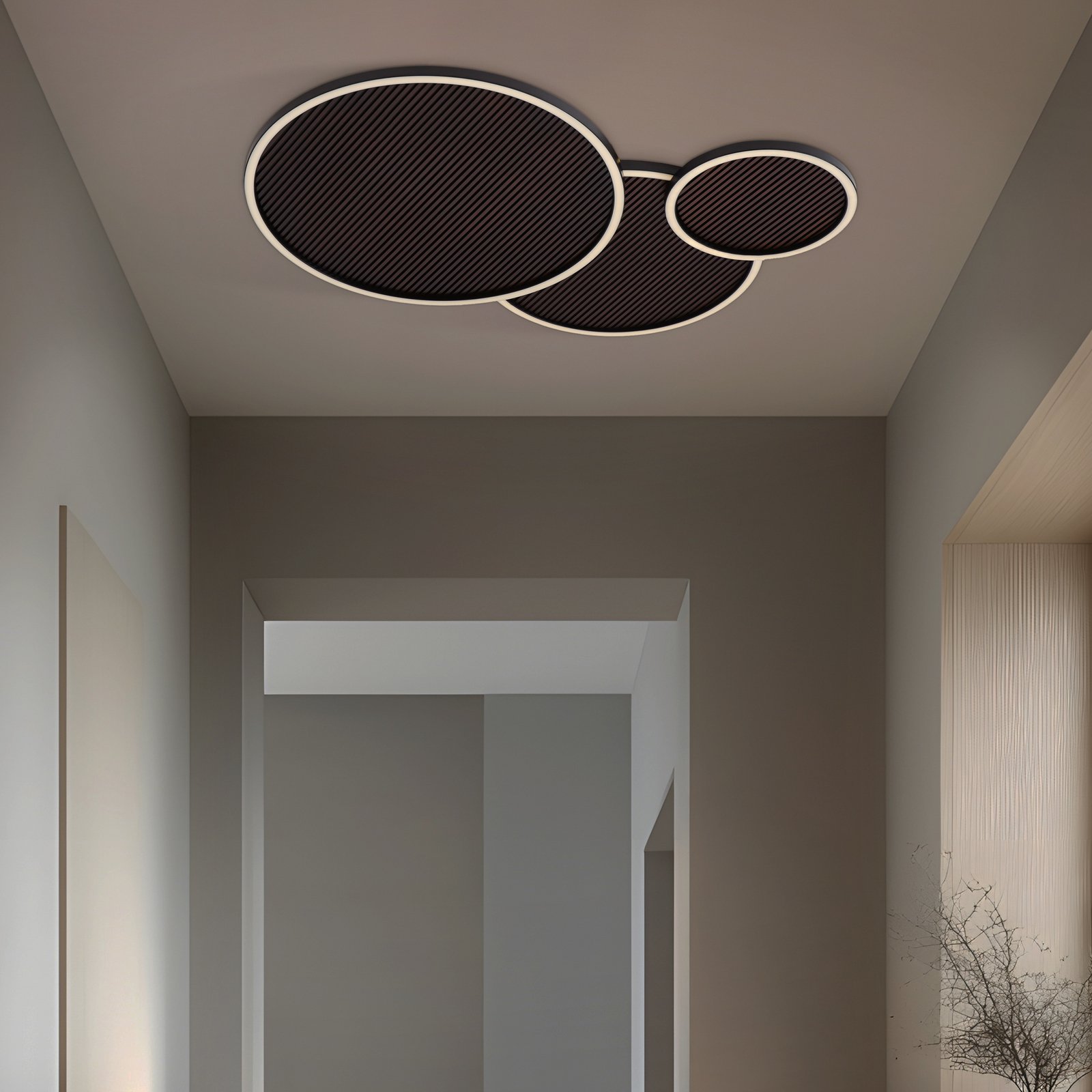 Lucande LED stropní svítidlo Orven, černá/dřevo, 80 cm, stmívatelné