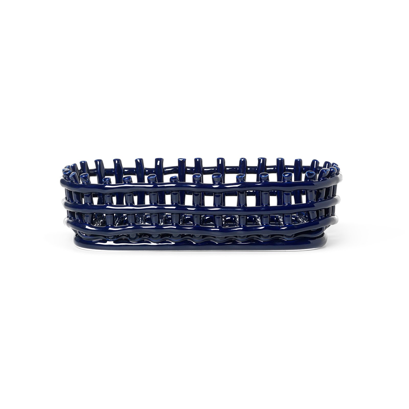 ferm LIVING Ceramic basket, oval, blue, length 30 cm, ceramic