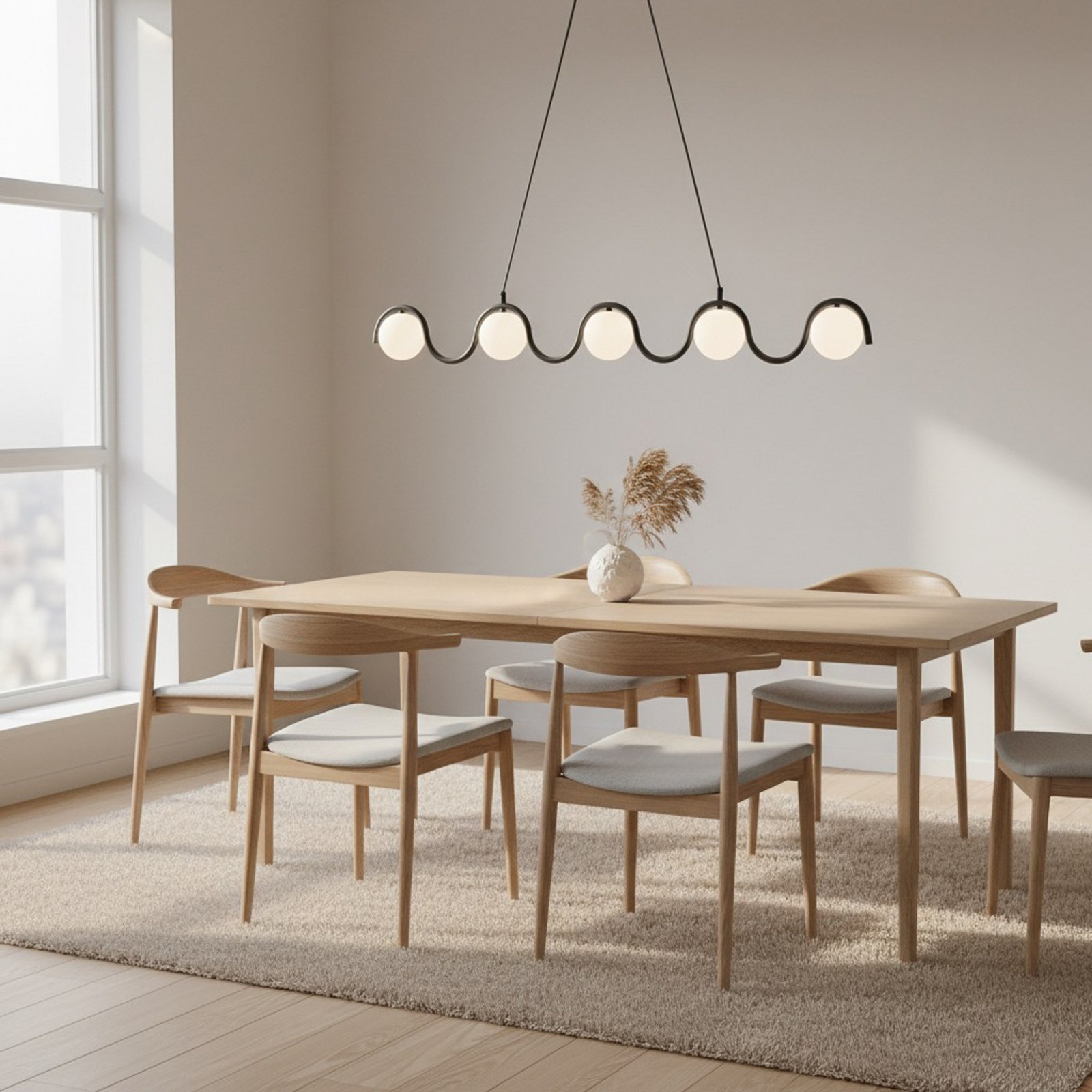 Żyrandol Sinus 5, czarna/opalowa, szkło, długość 110 cm