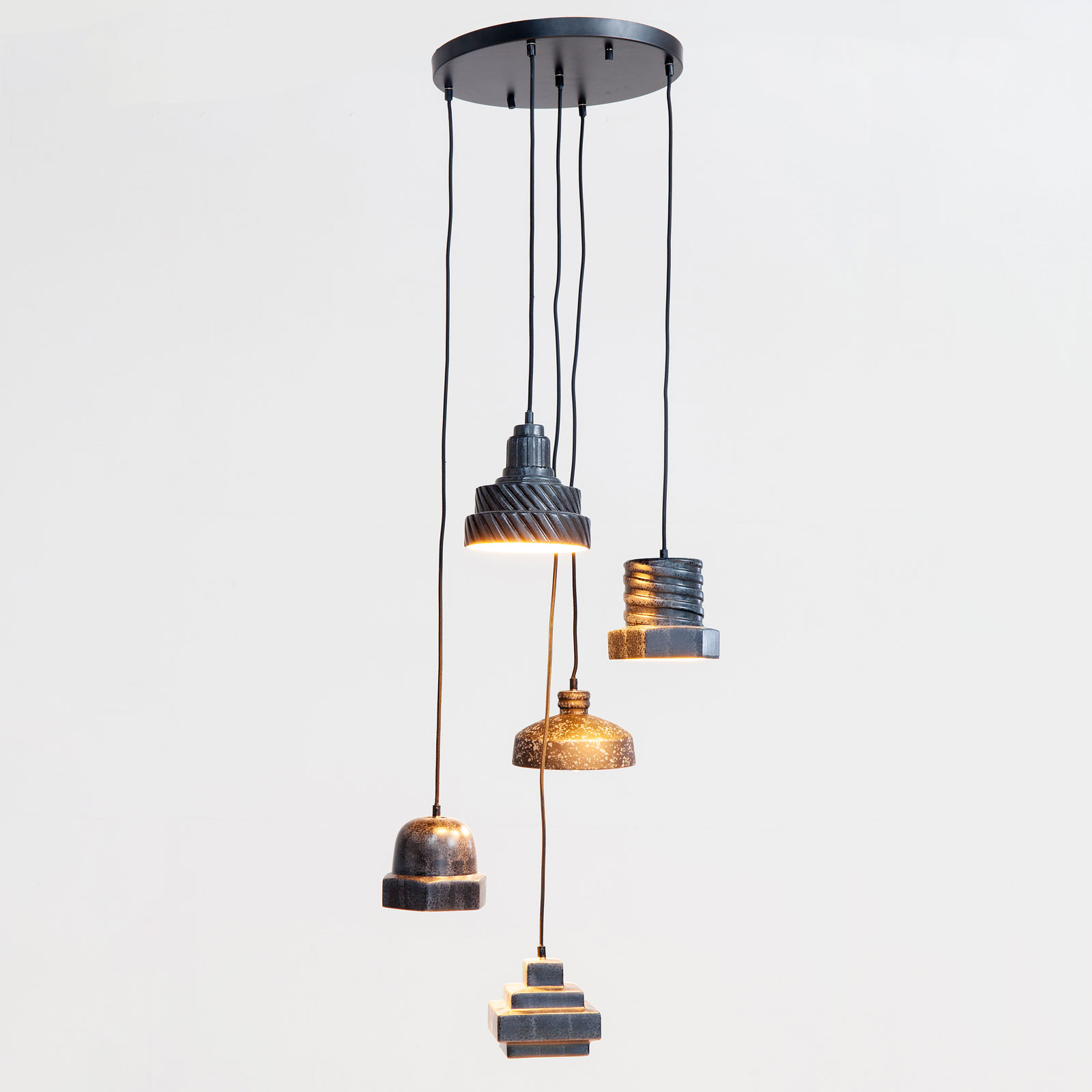 Kare KARE Tool Spiral hanging light, Ø 53 cm, for Living / Dining Room, earthenware, steel, E14, 25 W, energy efficiency: A++