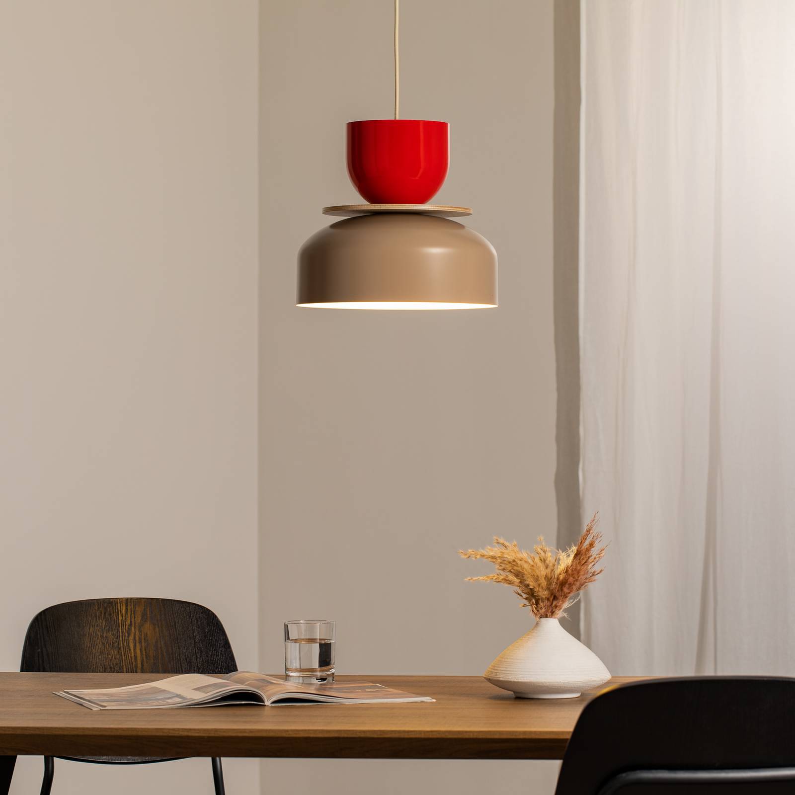 Hängeleuchte Uto, beige/rot, Metallschirm günstig online kaufen