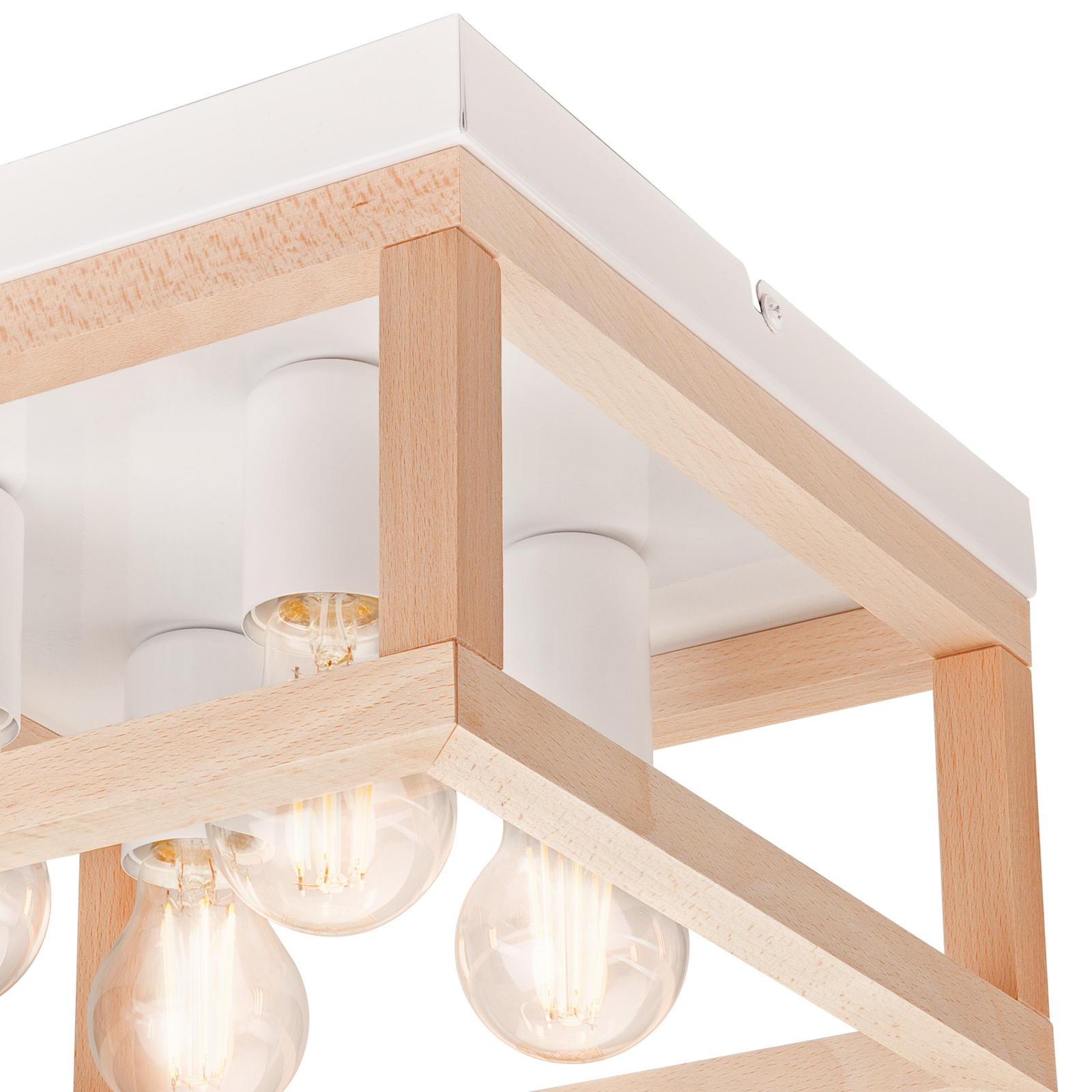 Envostar Phelan plafondlamp 4-lamps hout/wit