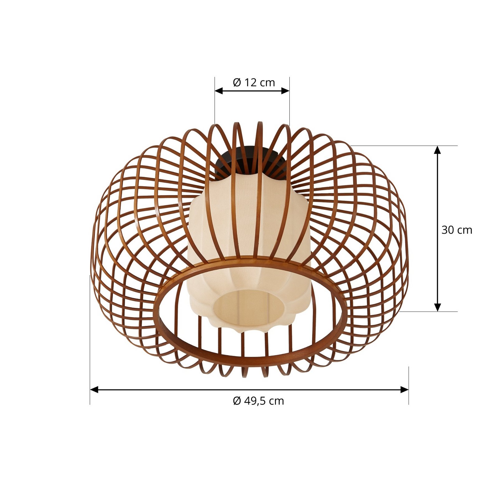 Stropní světlo Davella, Ø 50 cm, bambus, textil – Lindby