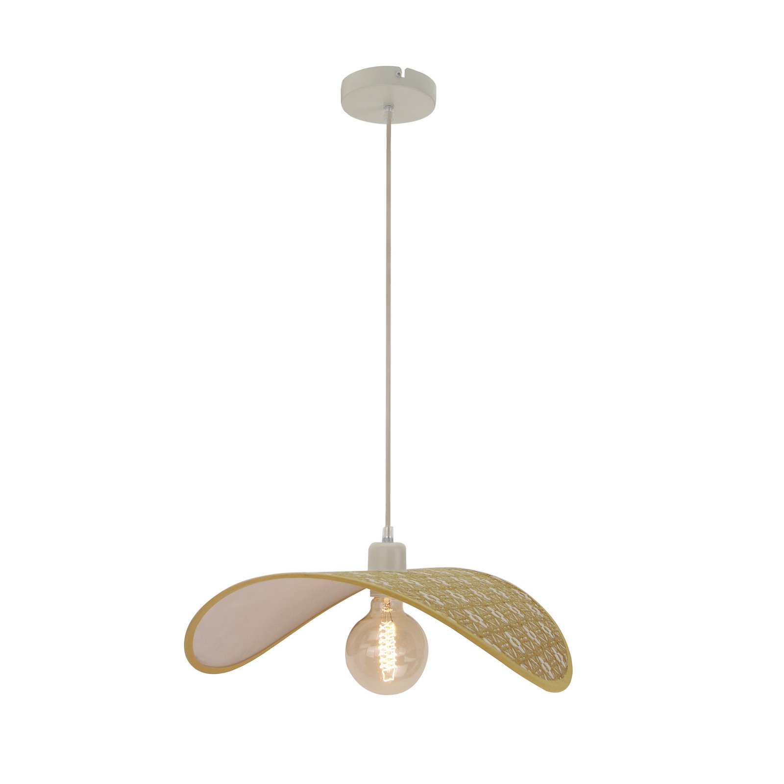 Lindby viseča svetilka Tulio, rumena vzorčasta, tkanina, Ø 50 cm Lindby viseča svetilka Tulio, rumena vzorčasta, tkanina, Ø 50 cm