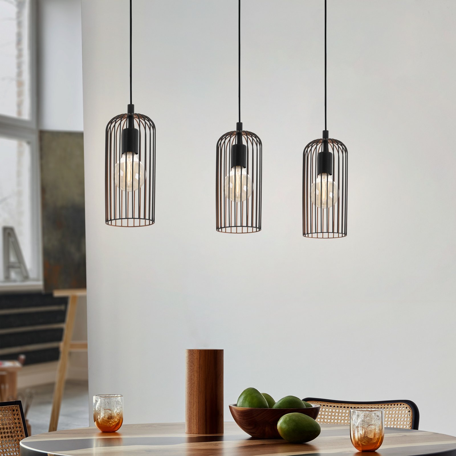 Lampada a sospensione Roccamena, nero/rame, lunghezza 71 cm