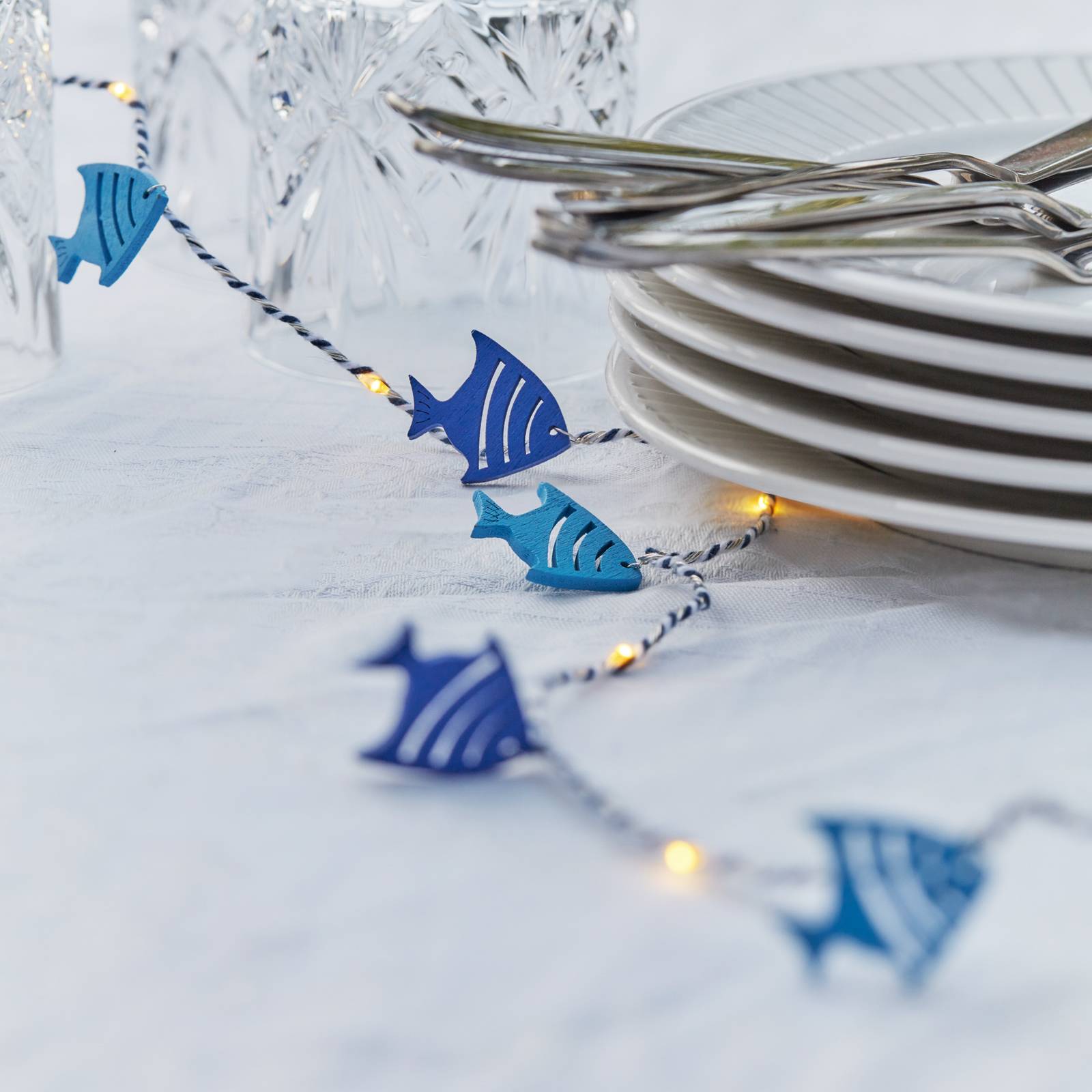 Łańcuch świetlny LED Selma Fish, niebieski, 20 lampek, zasilanie bateryjne