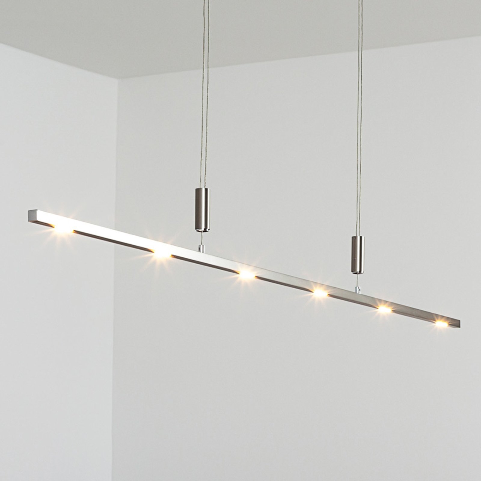 Lucande Tolu LED Pendant Lamp, Height-Adjustable 140 cm, for Living / Dining Room, Aluminium, steel, brass, 5 W, energy efficiency: A+, L: 140 cm, W: 1.5 cm, H: 1.5 cm