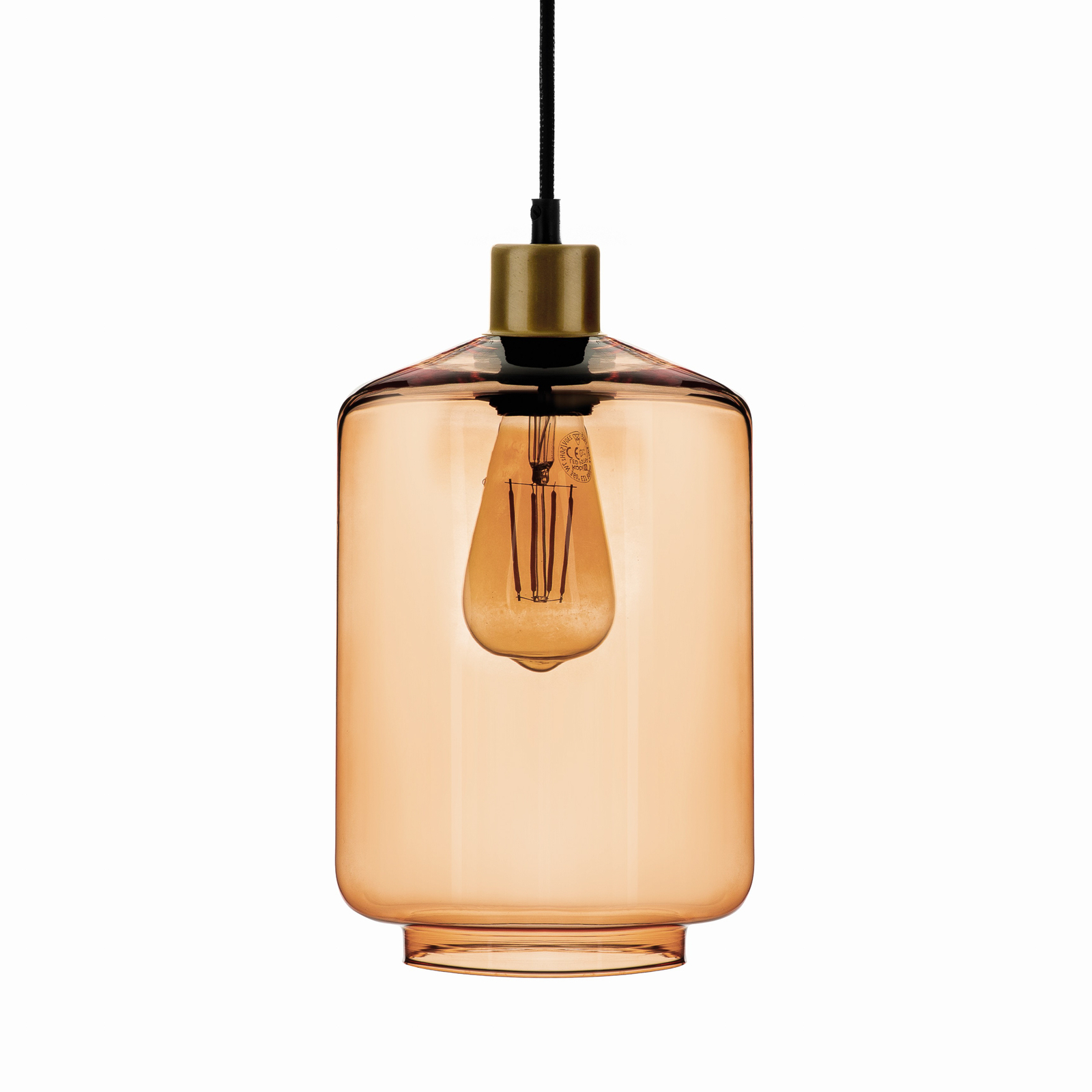 Тръбна висяща лампа със светлокафяв стъклен абажур Ø 17 см
