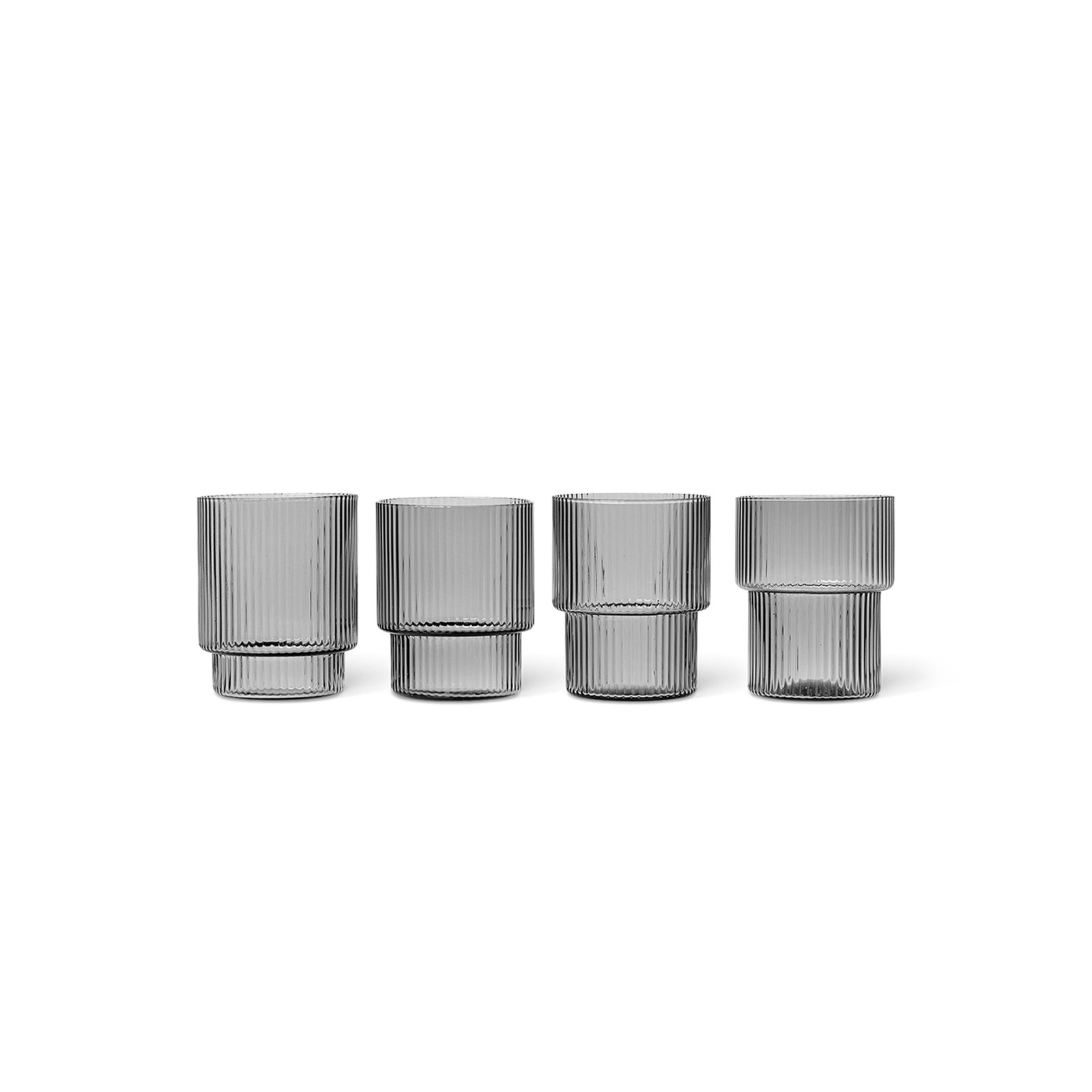 ferm LIVING Glass Ripple, grey, 200 ml, mouth-blown, set of 4