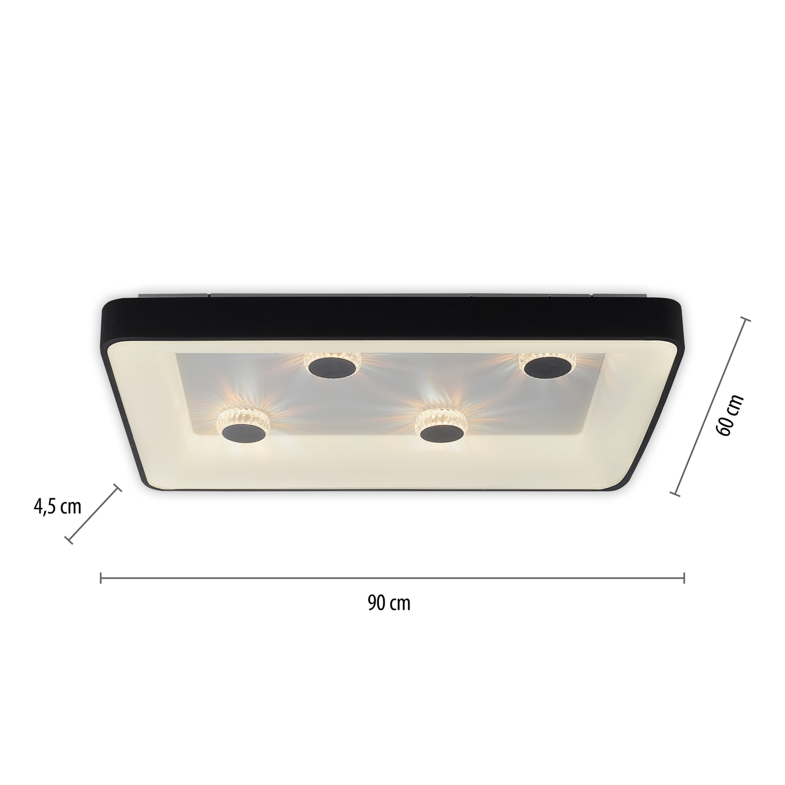 Plafón LED Vertigo, CCT, 90x60 cm, negro