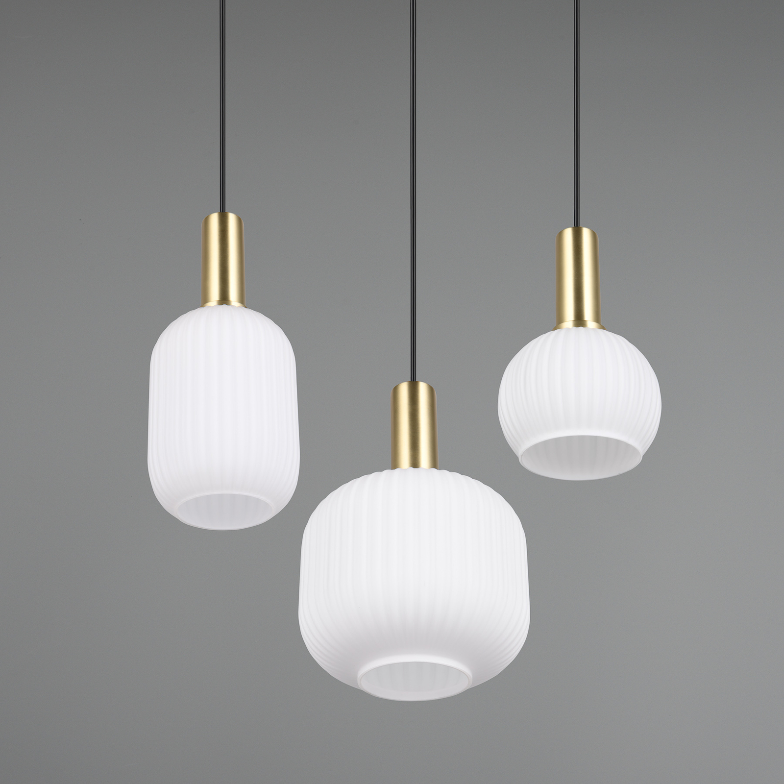 Suspension Diva, 3 lampes, laiton, opale, verre, métal