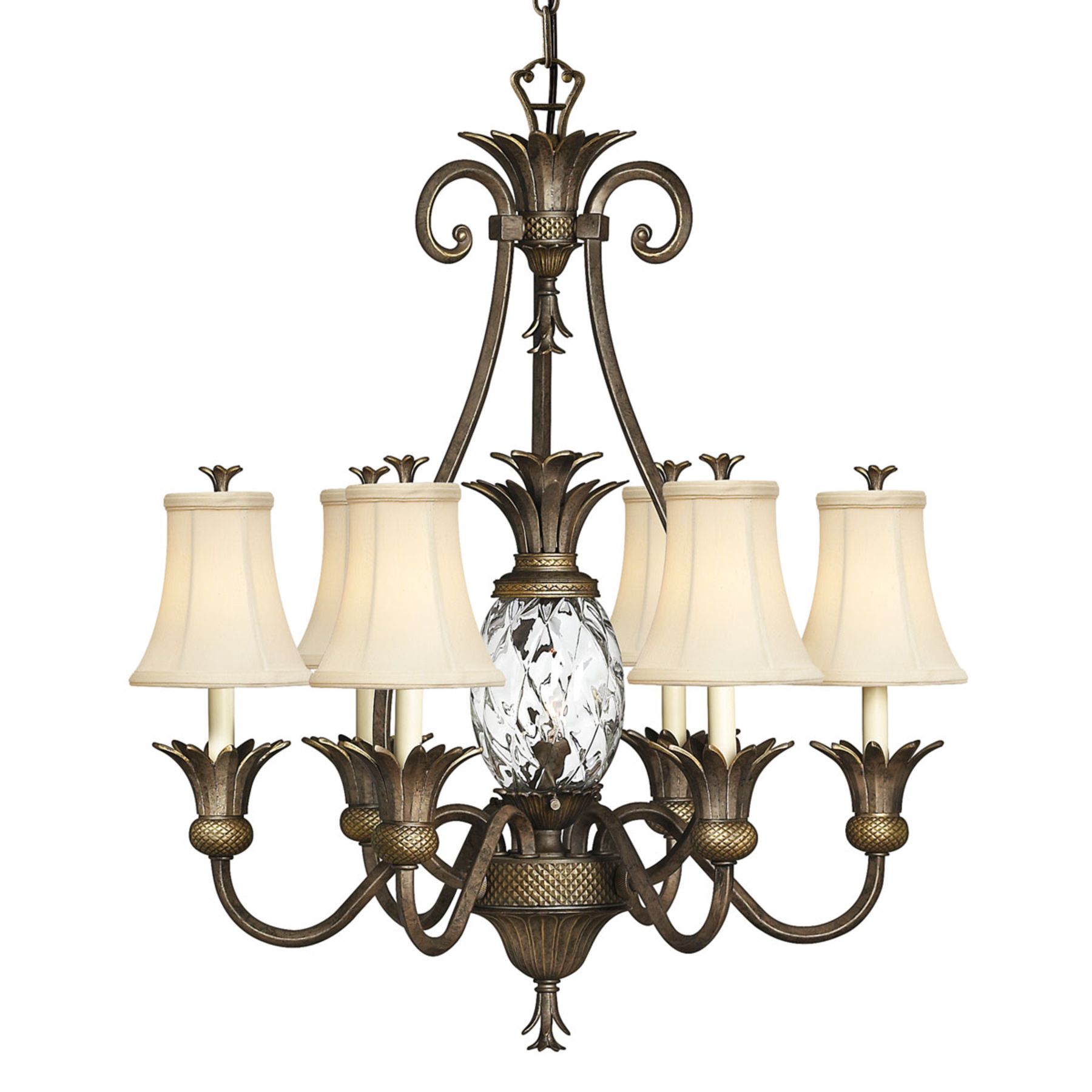HINKLEY Plantation Chandelier Special Six Bulbs, for Living / Dining Room, Metal, fabric, glass, E14, 60 W, energy efficiency: A++, H: 83.8 cm