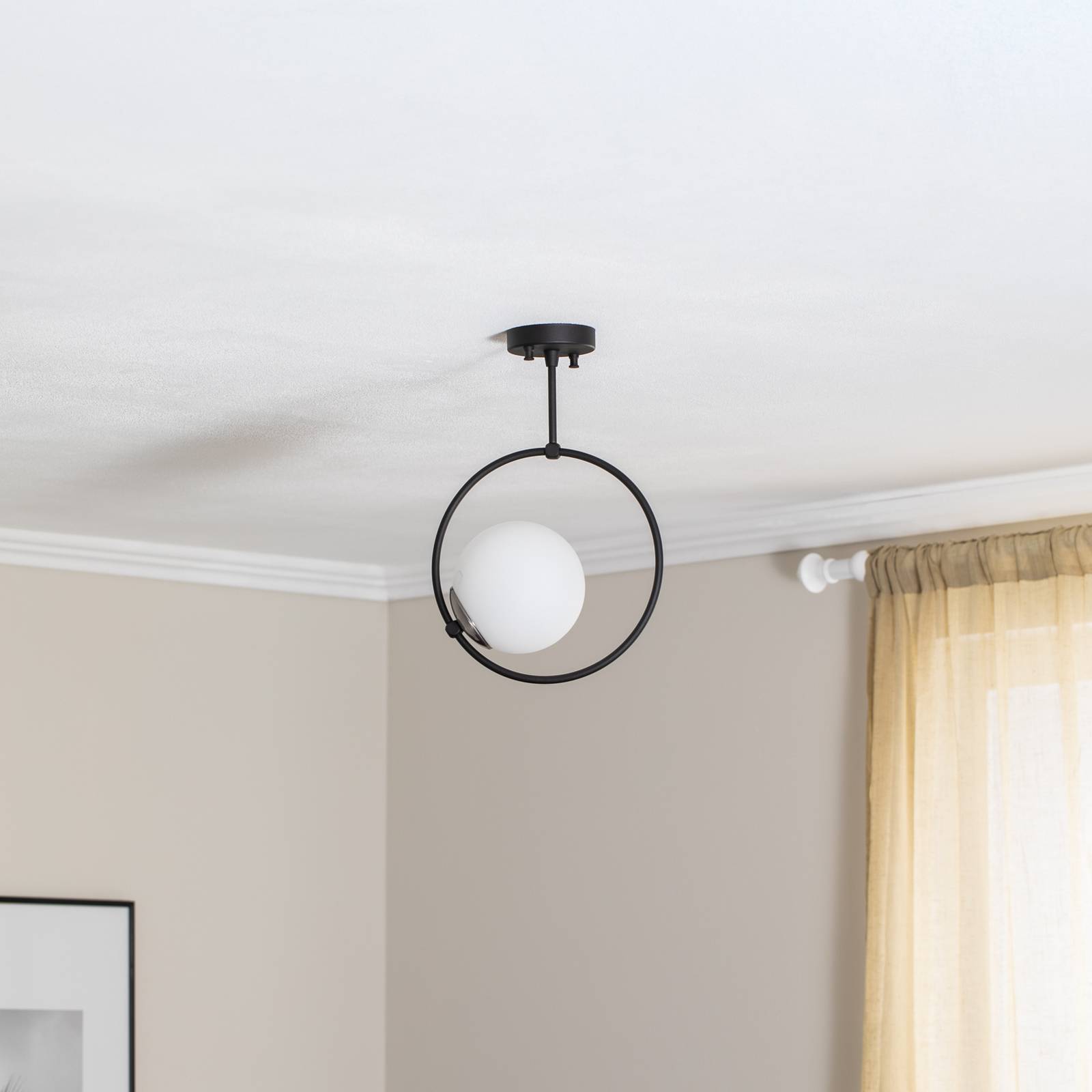 Lampa sufitowa Dolunay 3901 czarny, szklany klosz, pierścień