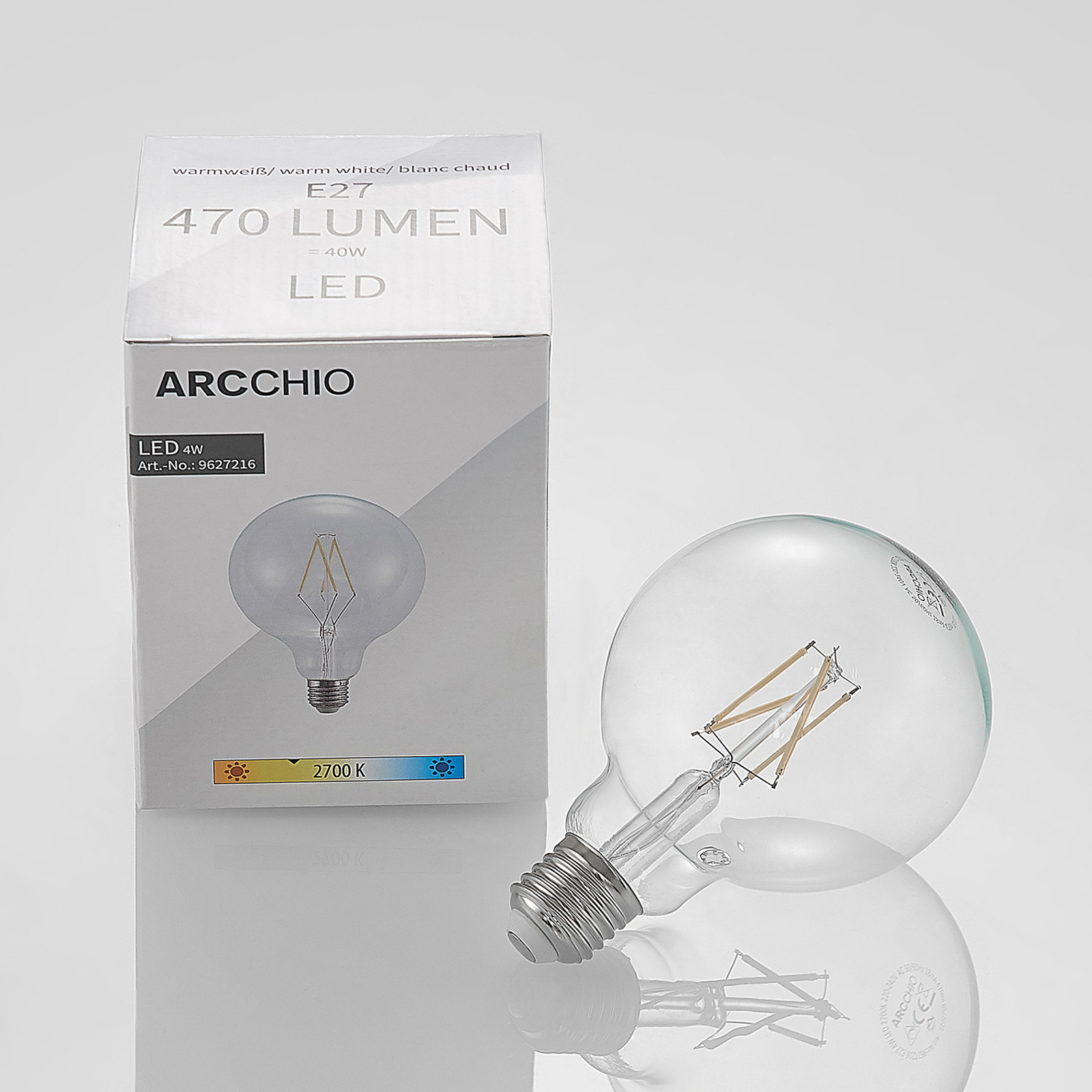 LED-Lampe E27 4W 2.700K G95 Globe klar 2er-Set