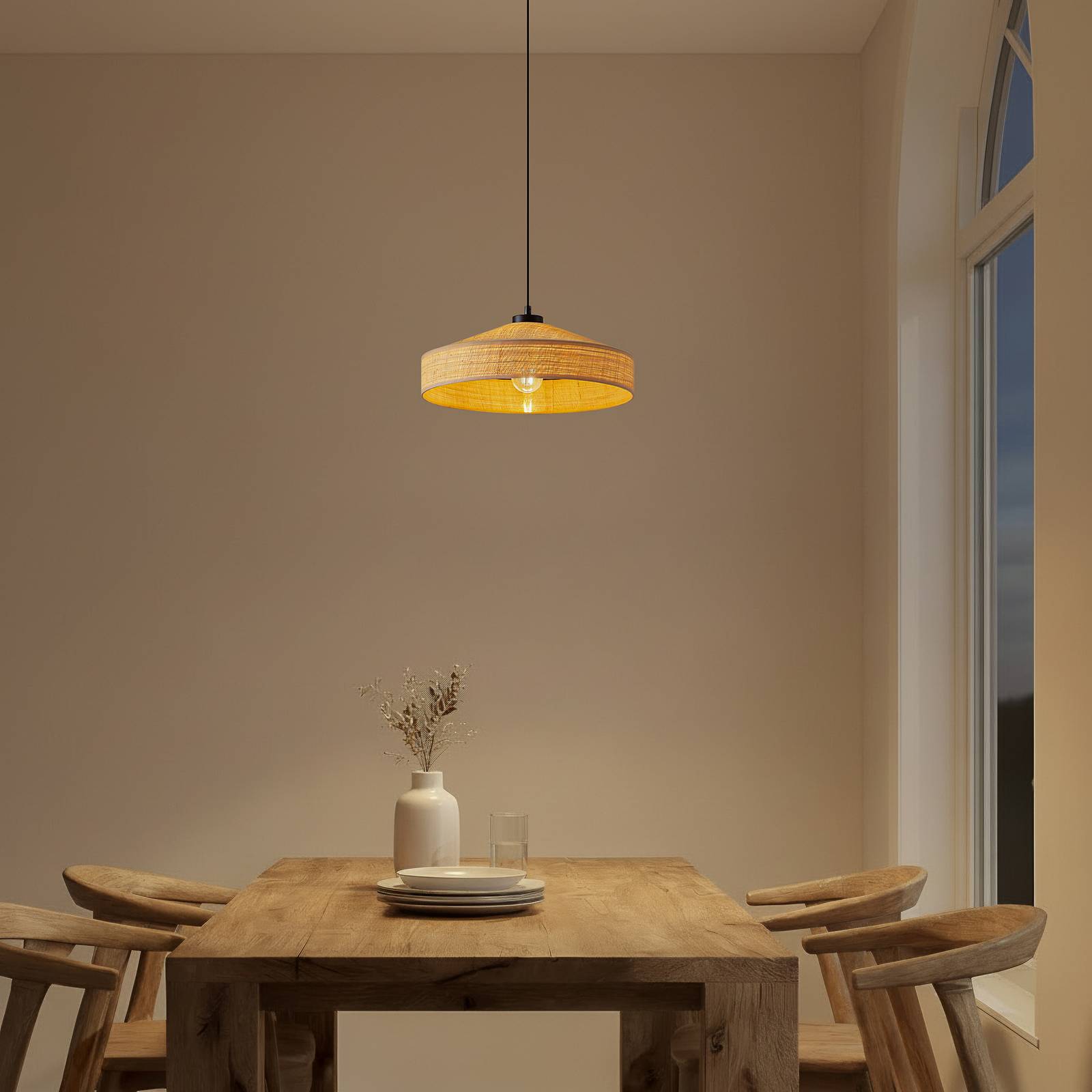 Lindby hanglamp Haldor, rotan, naturelkleurig, Ø 40 cm