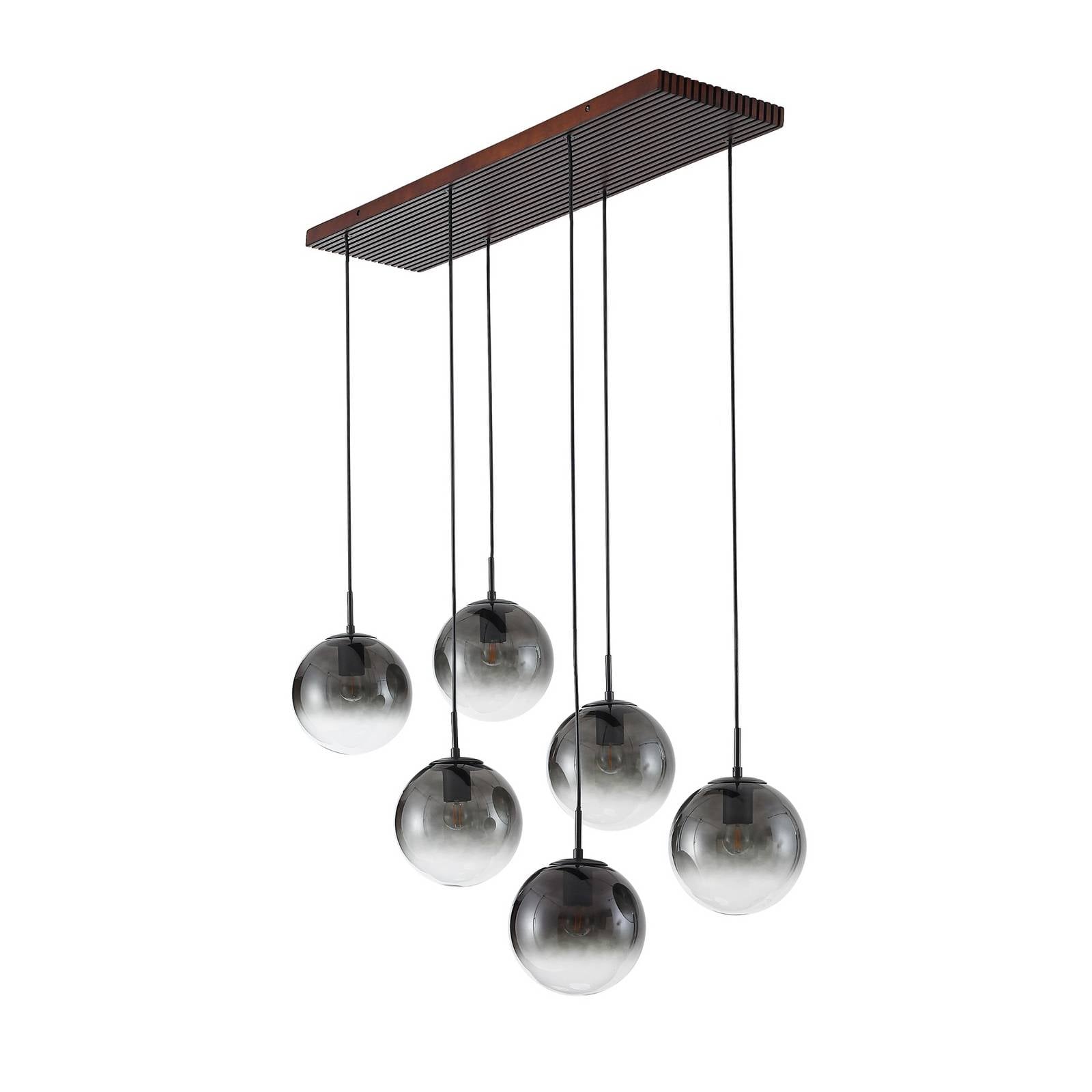 Lucande Hängeleuchte Veloura, 6-flammig, 100 cm, Glas, Holz