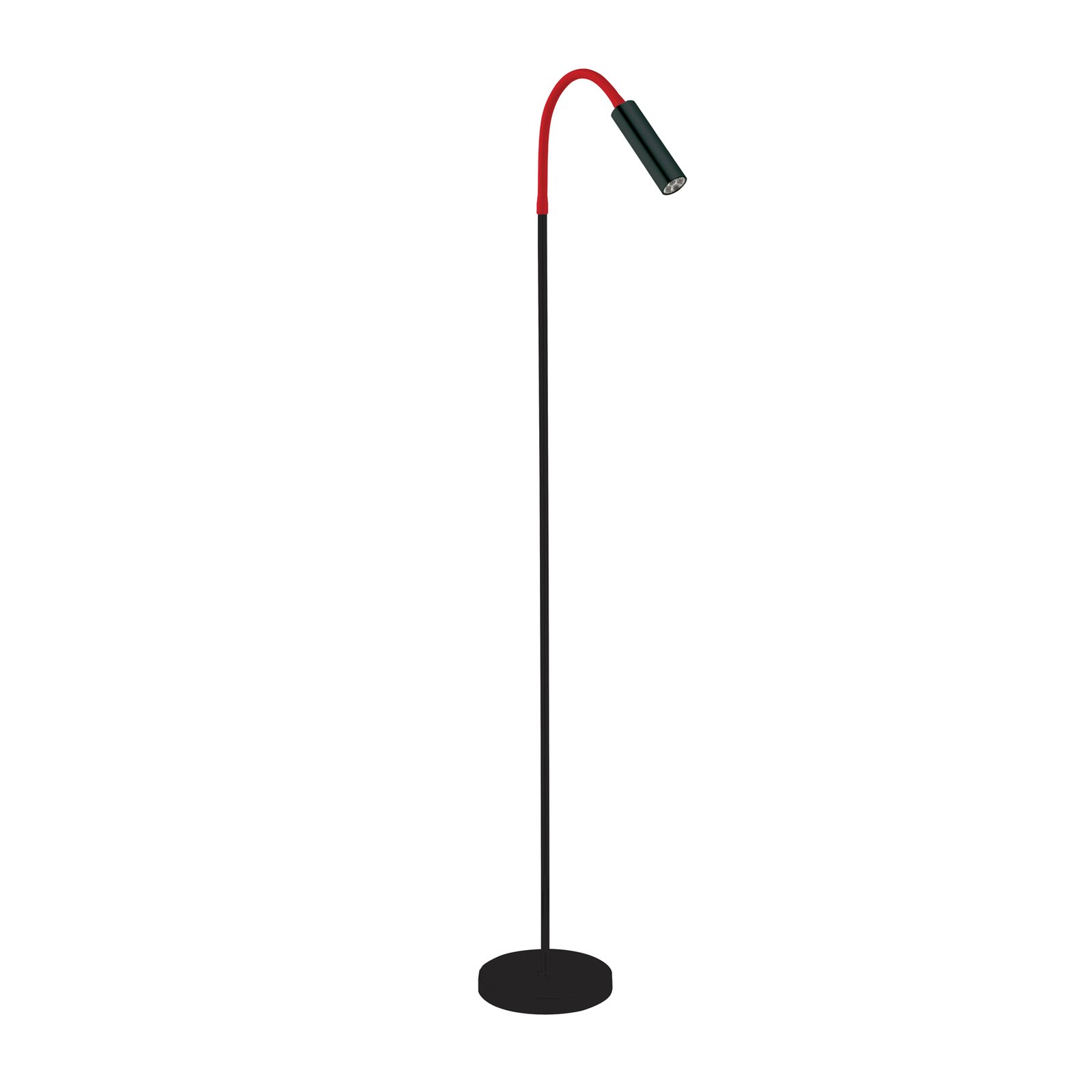 LED-gulvlampe Rocco, matt svart fleksibel arm rød