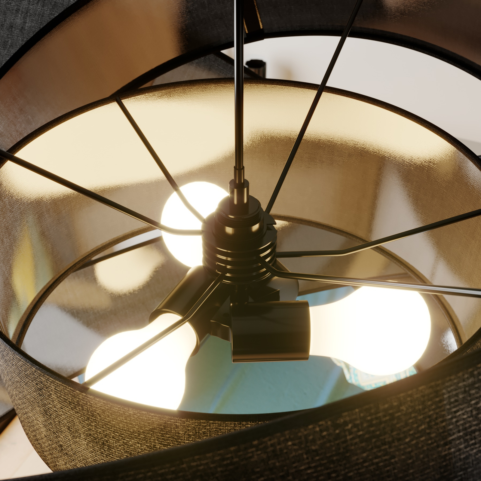 Lindby Simaria látková závesná lampa, čierna