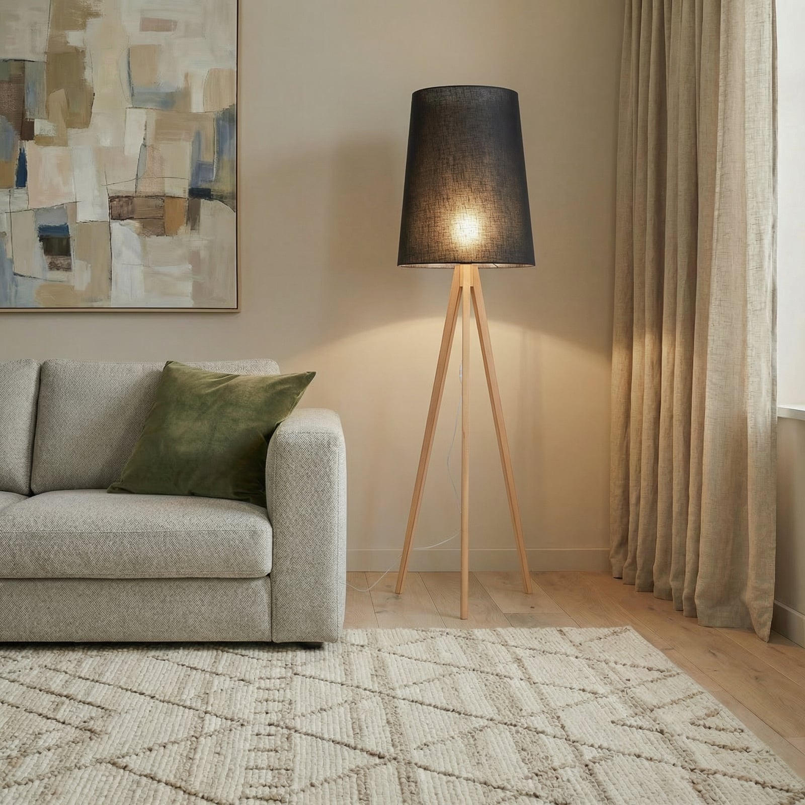 Lámpara de pie Walz, negra, madera, altura 175 cm, E27