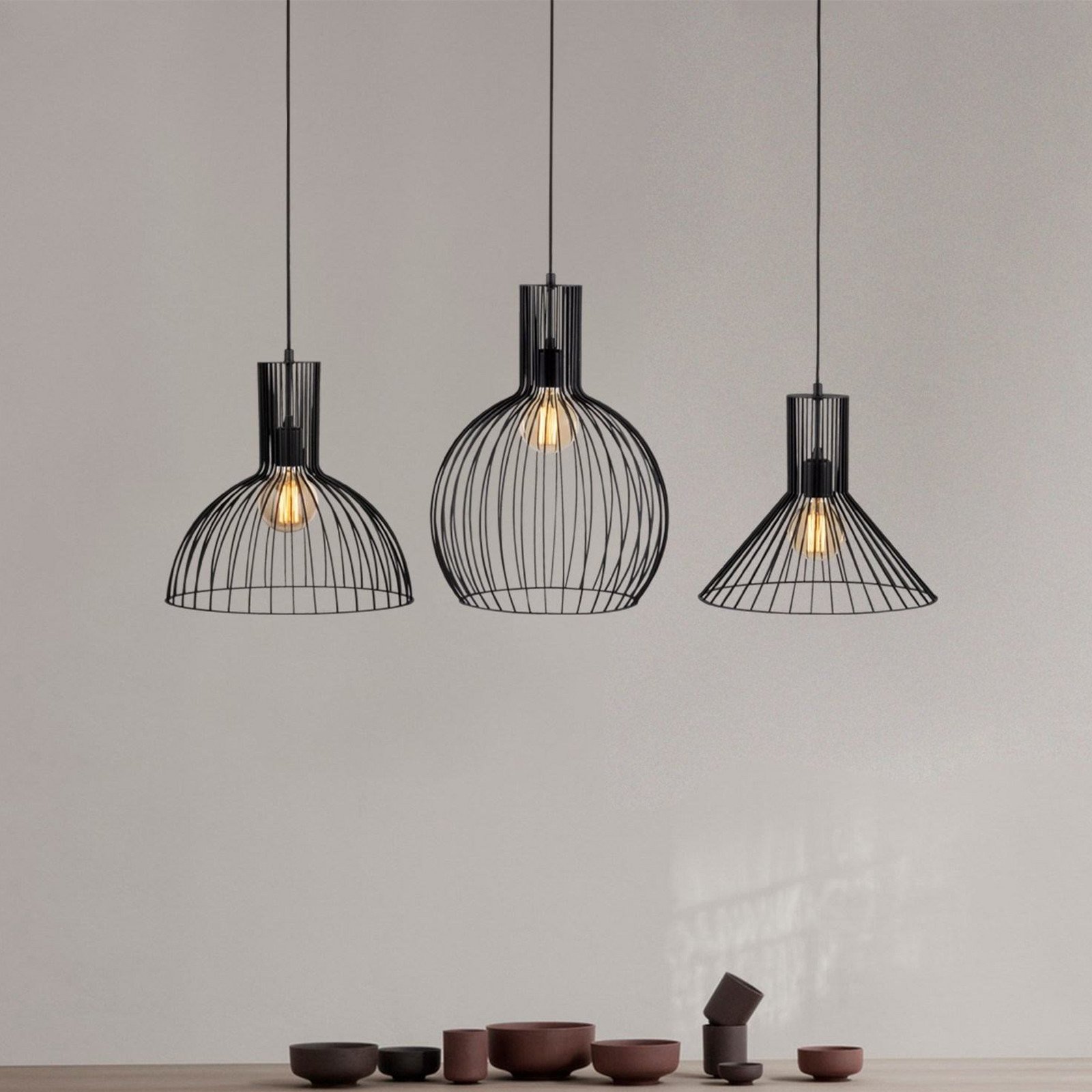 Opviq Lampă suspendată Fellini MR-768 negru fier 3 becuri liniare - Camera de zi / sufragerie - modern - Metal