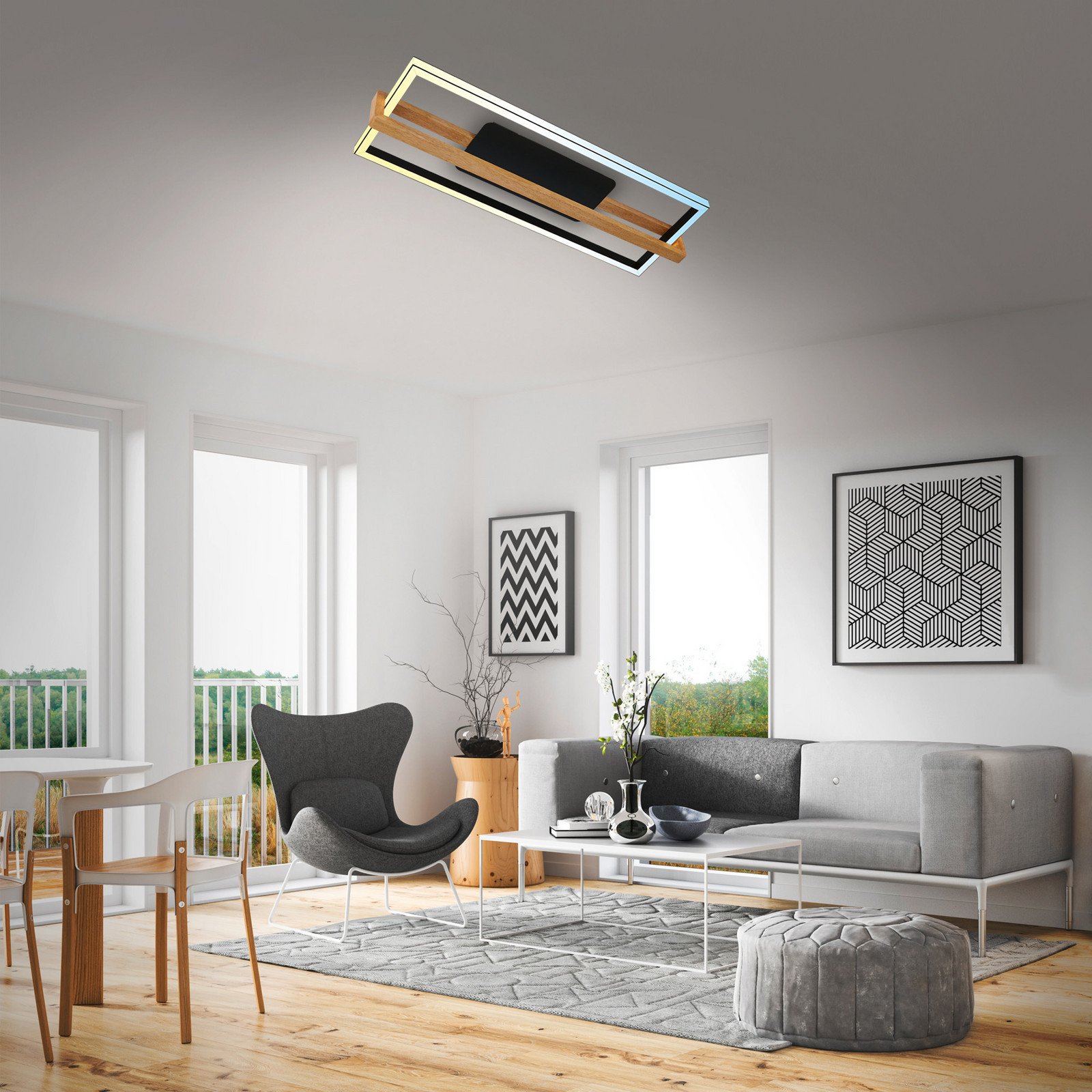 Briloner Plafonieră cu LED 3769015 CCT cu telecomandă - Camera de zi / sufragerie - modern - negru lemn deschis alb - Metal