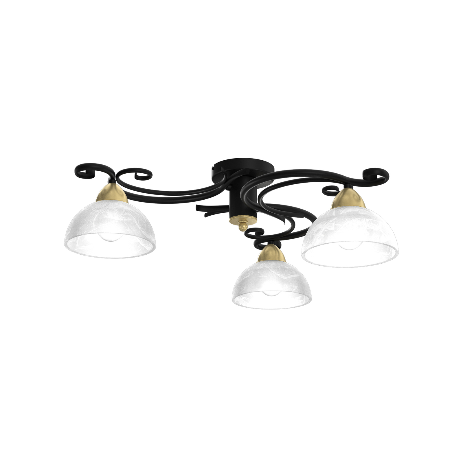 Flora ceiling lamp 3 glass lampshades, black/brass