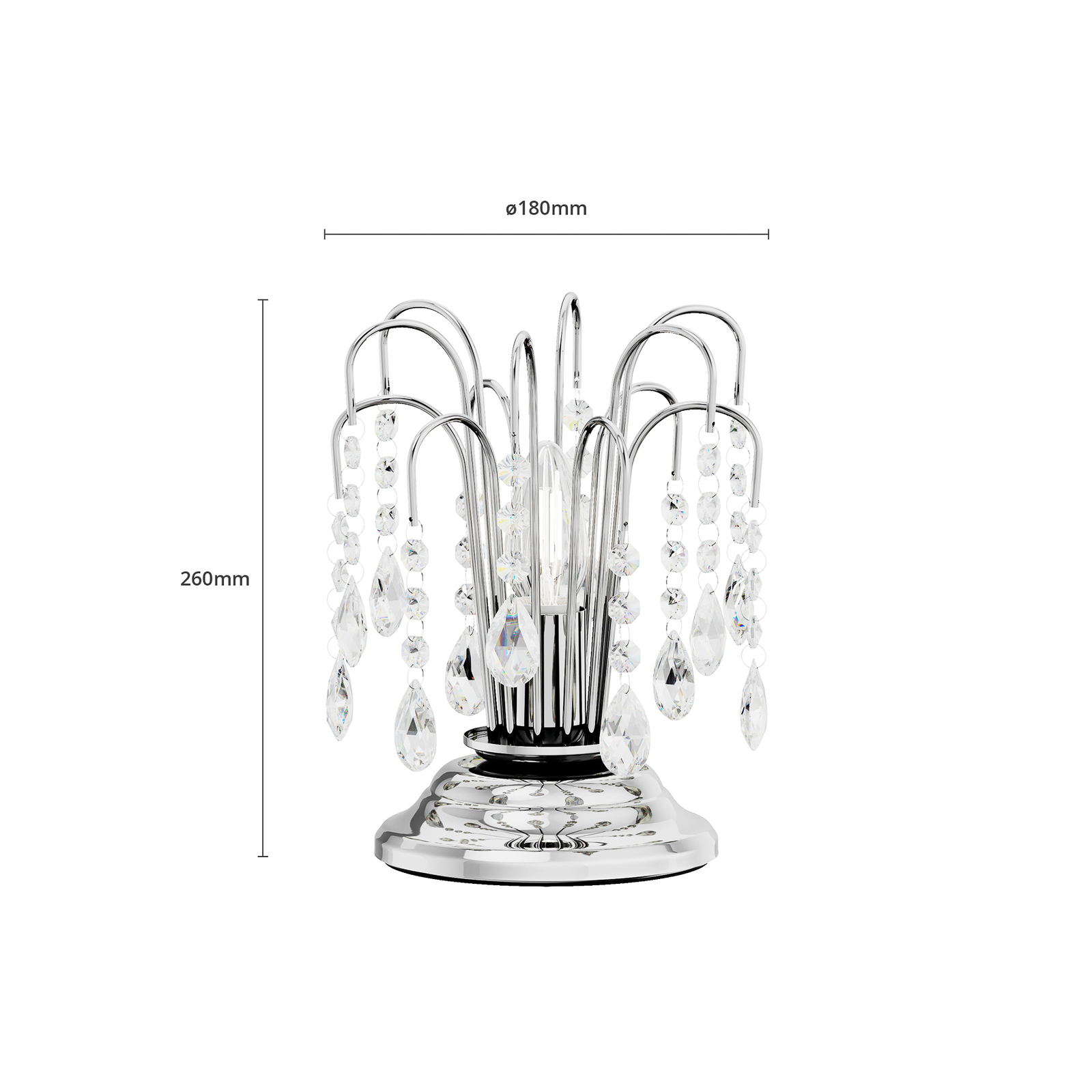 Pöytälamppu Pioggia kristallisateella, 26cm, kromi