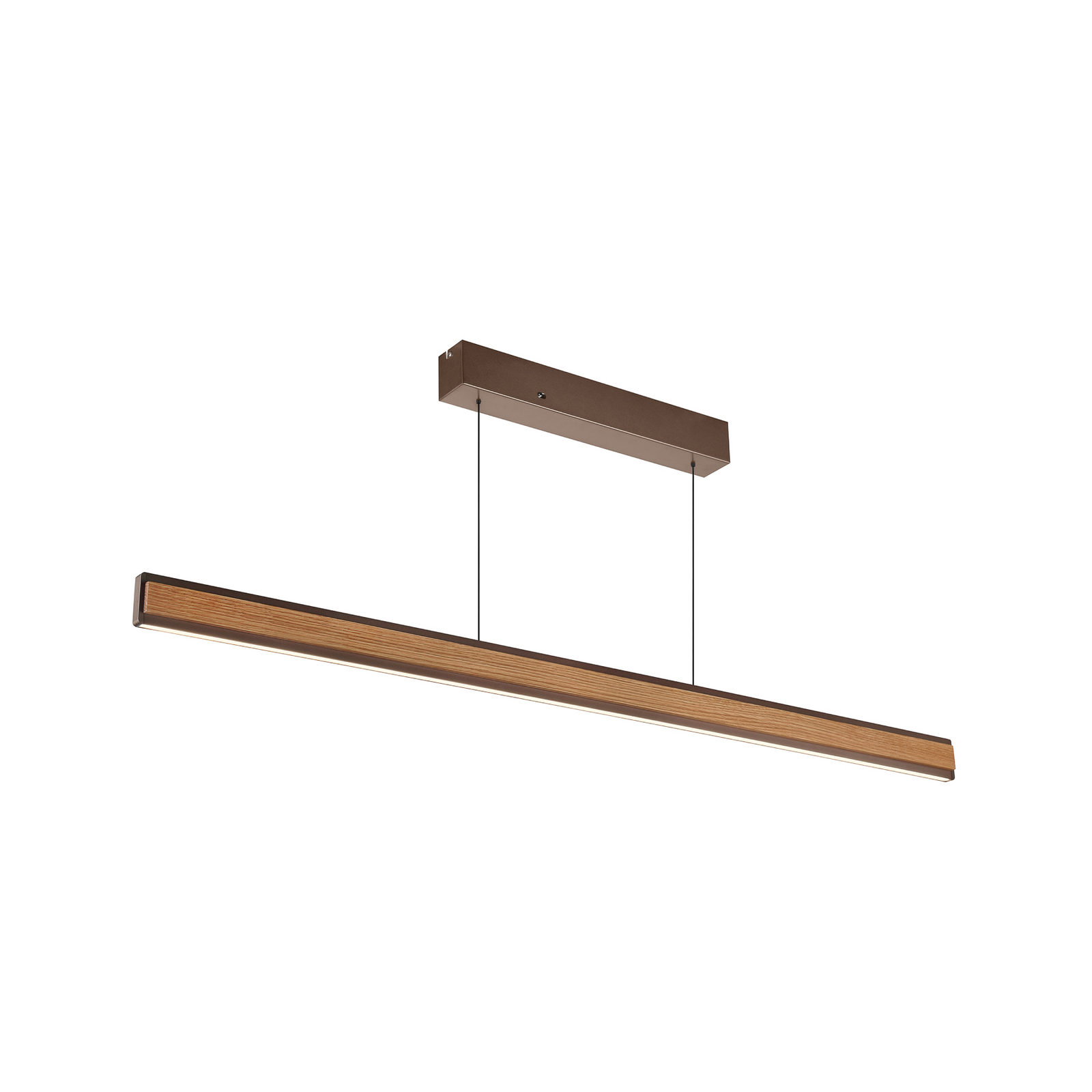 Lampă suspendată LED Arviso, stejar, lungime 127 cm, dimabilă.
