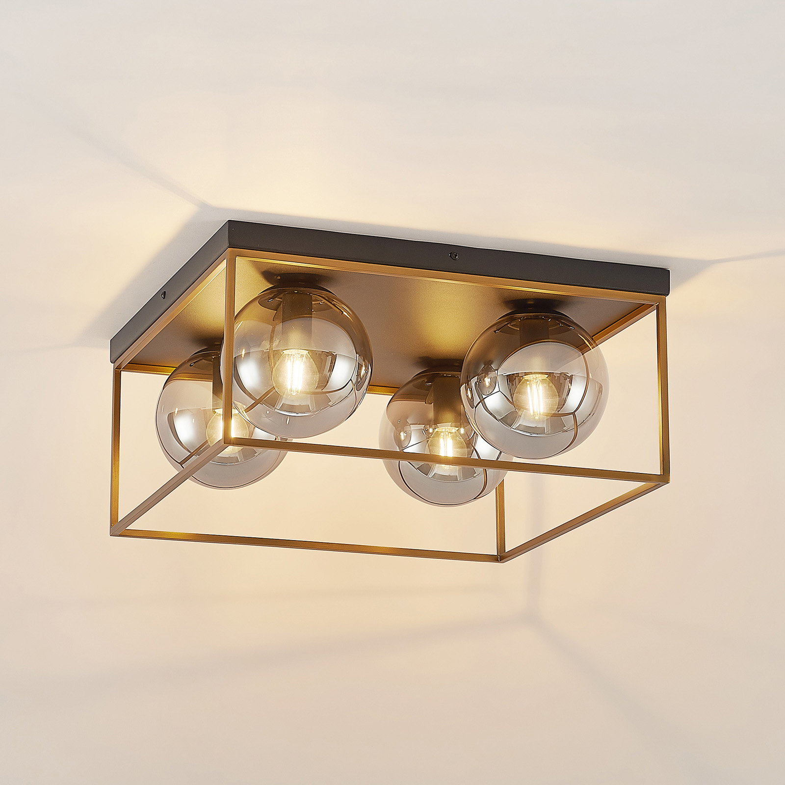 Lindby Josipa ceiling lamp cage smoky glass 4-bulb