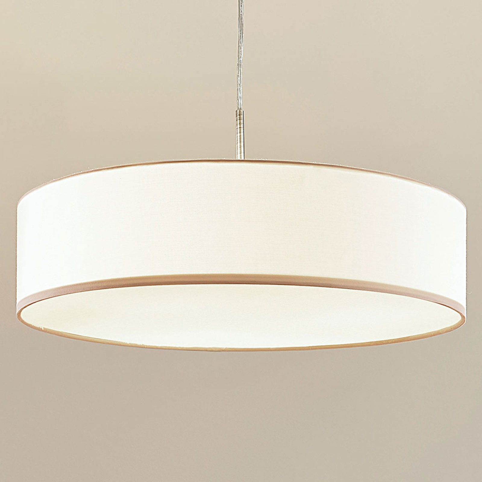Lindby hanglamp Sebatin, Ø 50 cm, crème, stof, E27